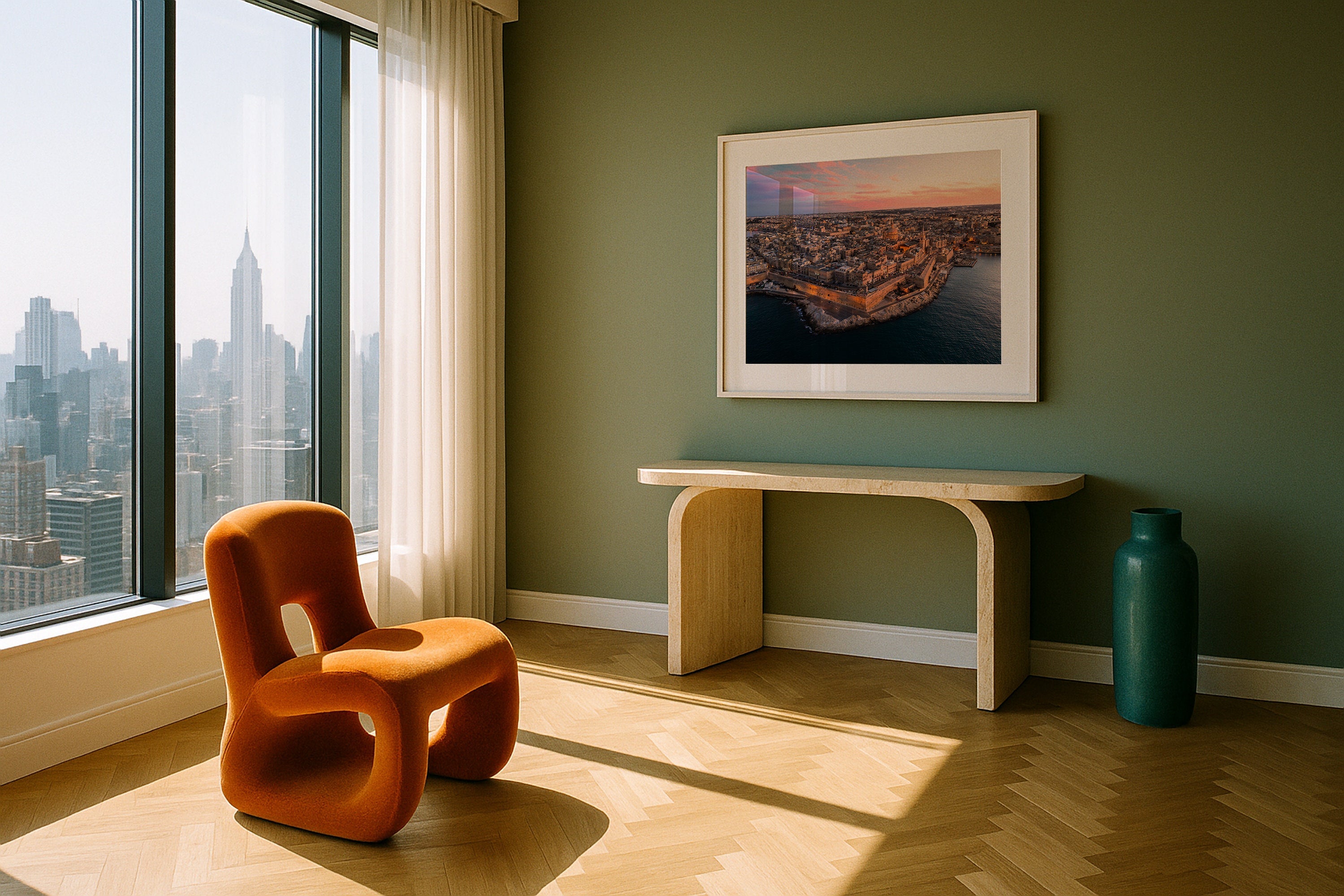 Golden Hour Over Valletta Framed Print - Aerial by Peter Yan Studio