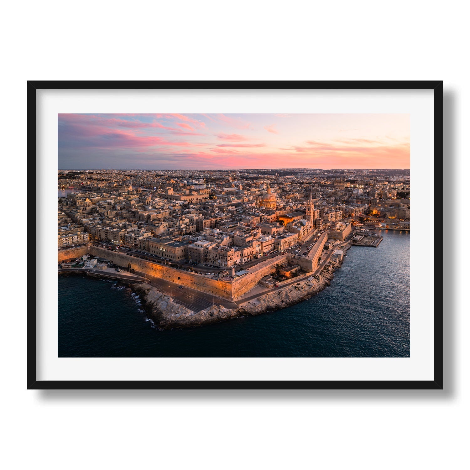 Golden Hour Over Valletta Framed Print - Aerial by Peter Yan Studio