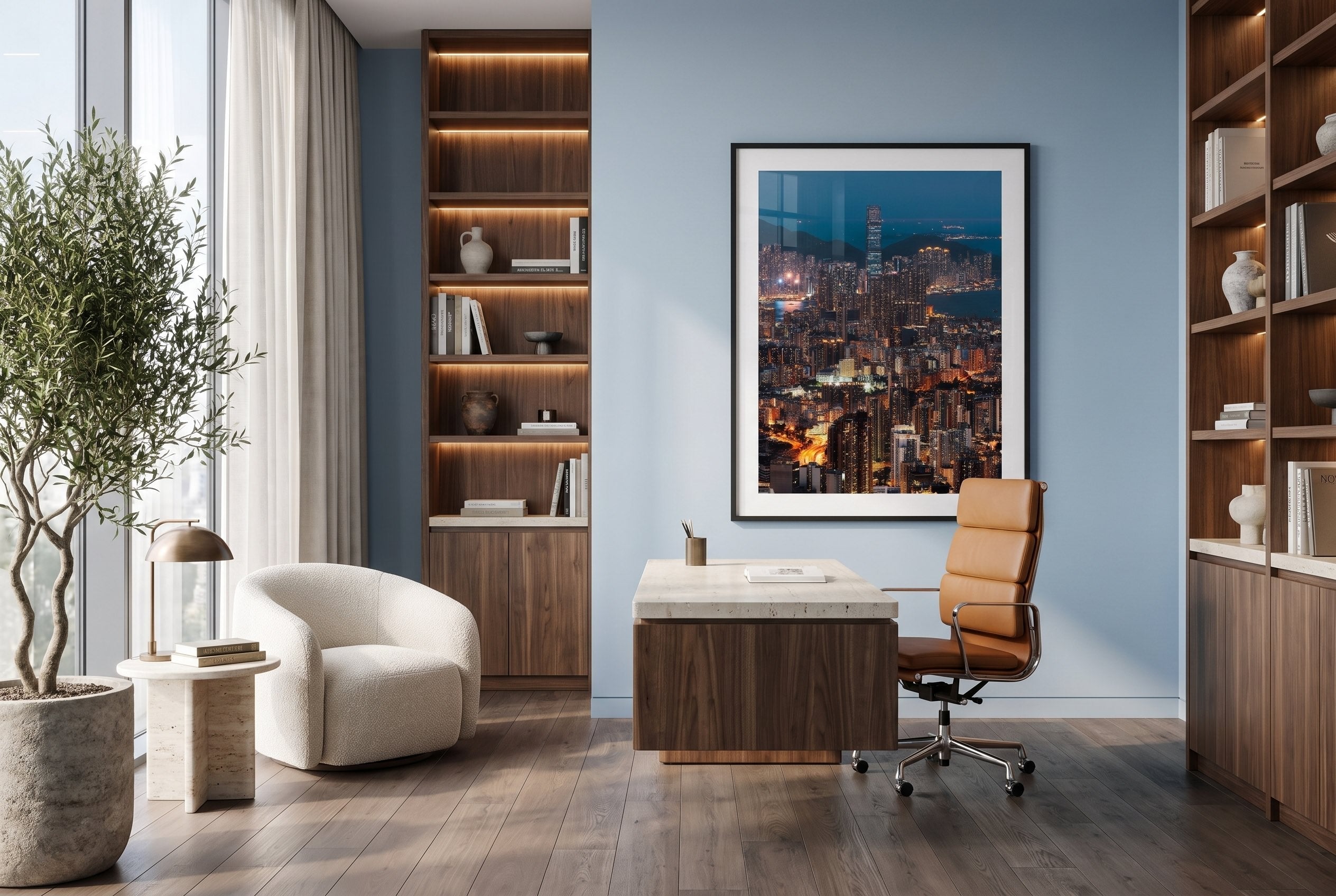 Hong Kong Blue Hour From Kowloon Peak Framed Print - Architecture by Peter Yan Studio
