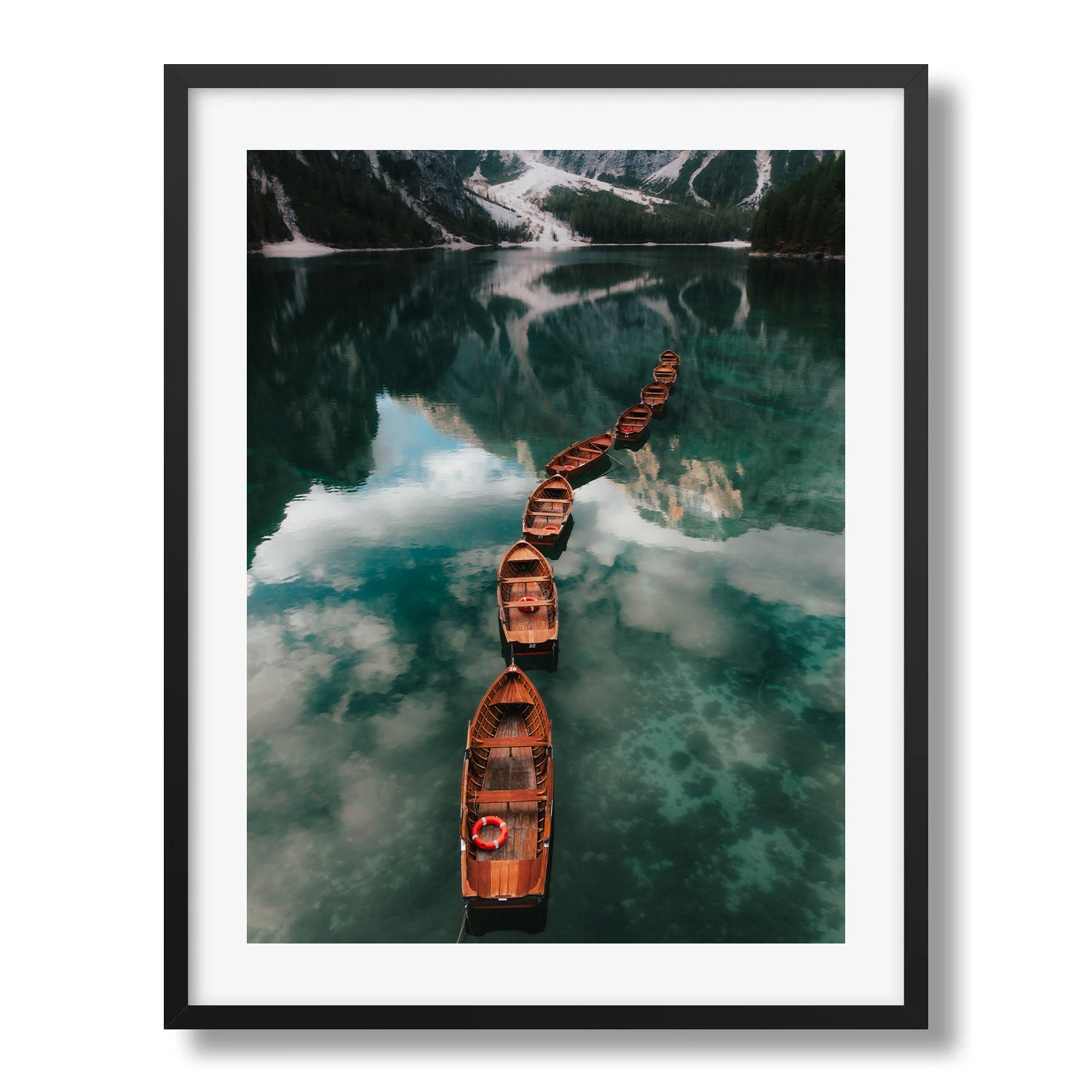 Lago di Braies Boats and Reflections II Framed Print - Dolomites by Peter Yan Studio