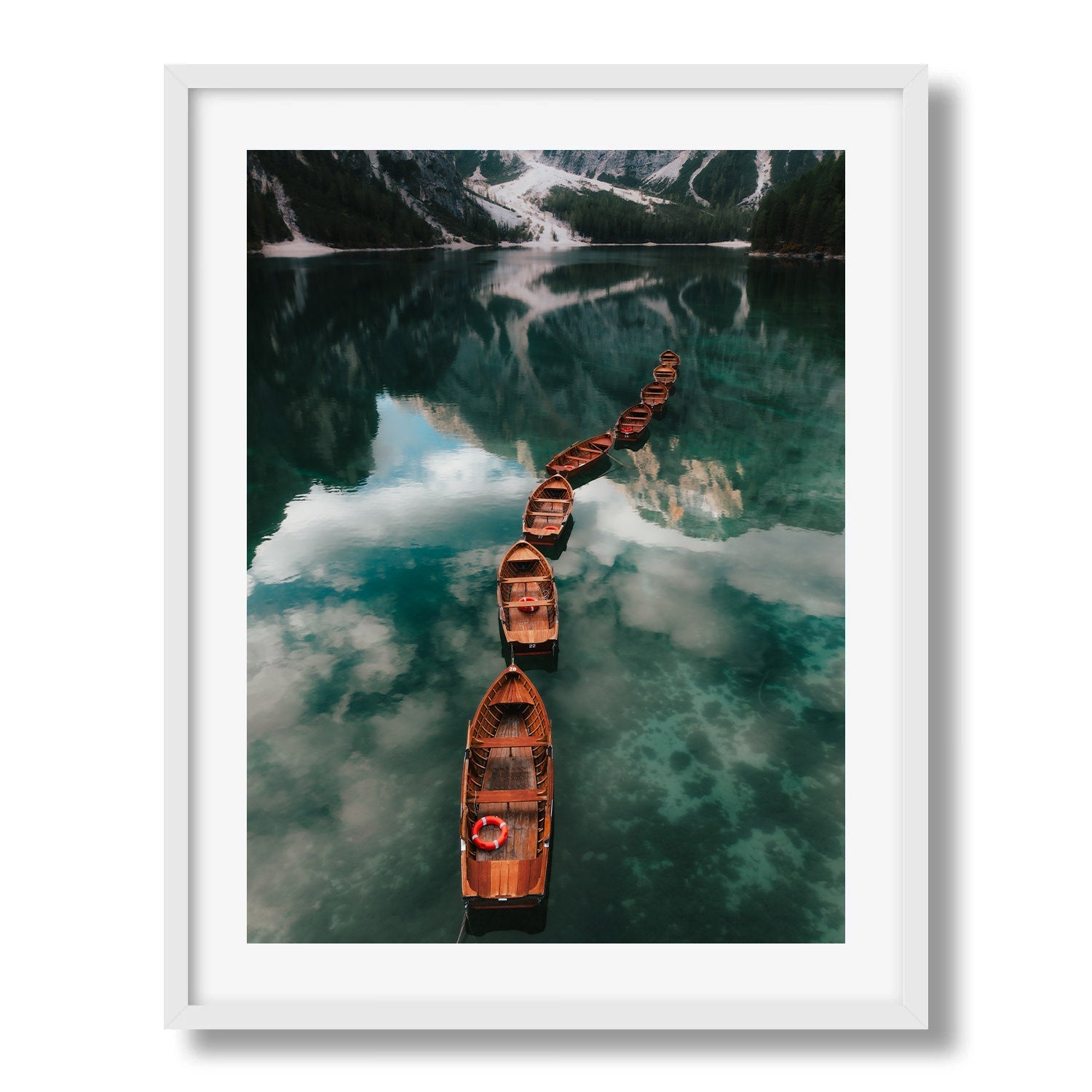 Lago di Braies Boats and Reflections II Framed Print - Dolomites by Peter Yan Studio