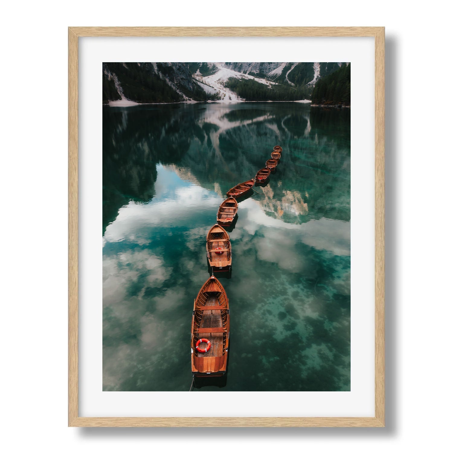 Lago di Braies Boats and Reflections II Framed Print - Dolomites by Peter Yan Studio