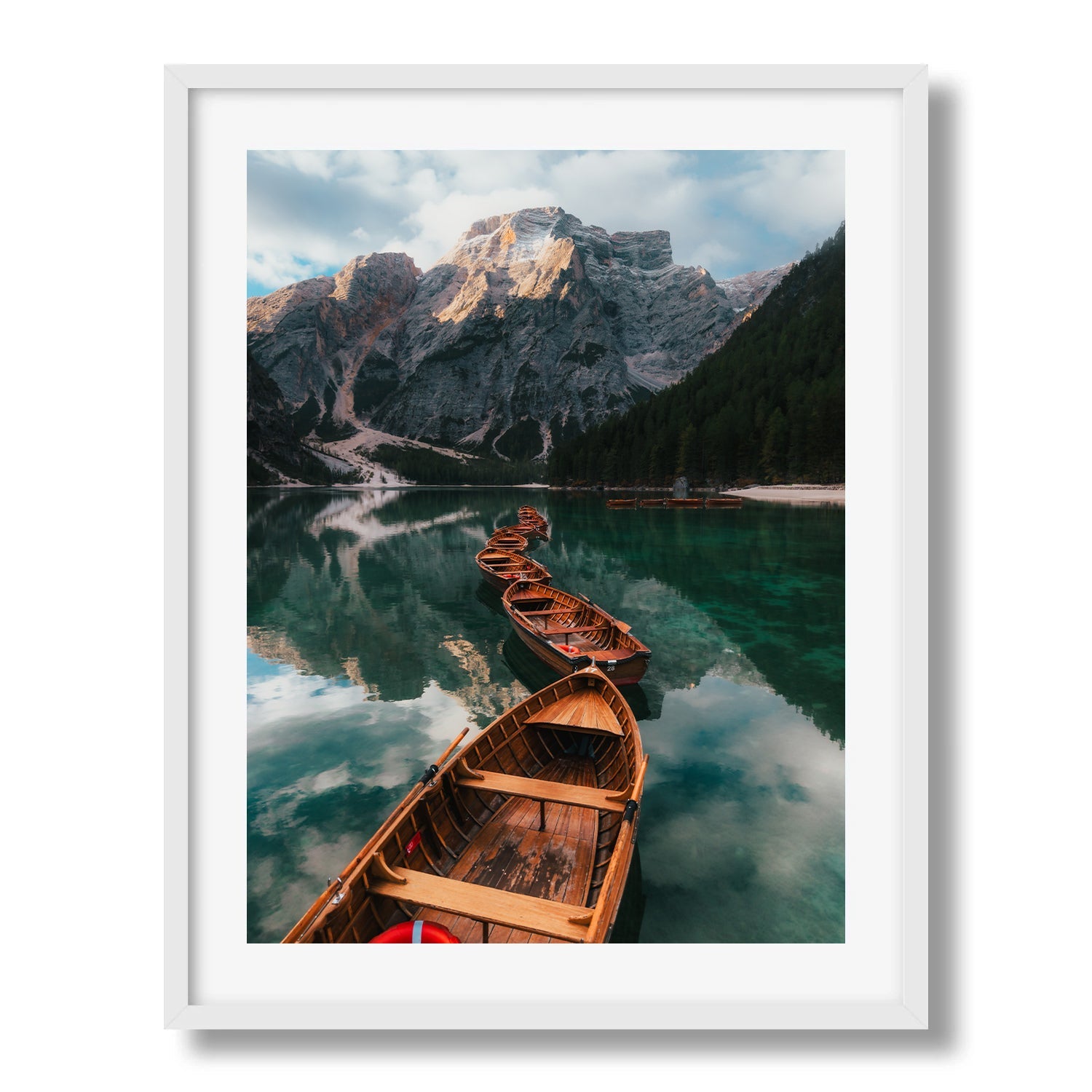 Lago di Braies Boats and Reflections Framed Print - Dolomites by Peter Yan Studio