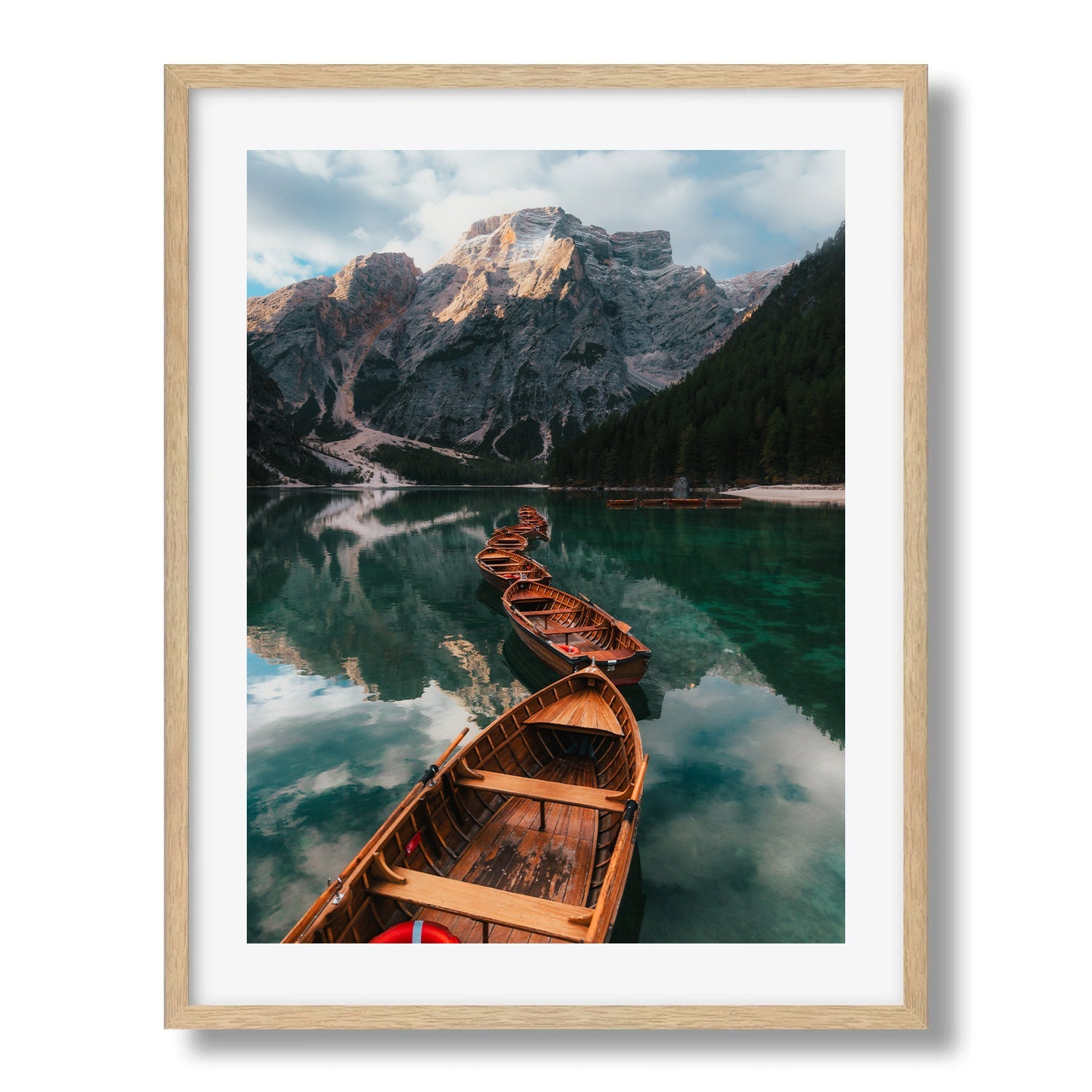 Lago di Braies Boats and Reflections Framed Print - Dolomites by Peter Yan Studio