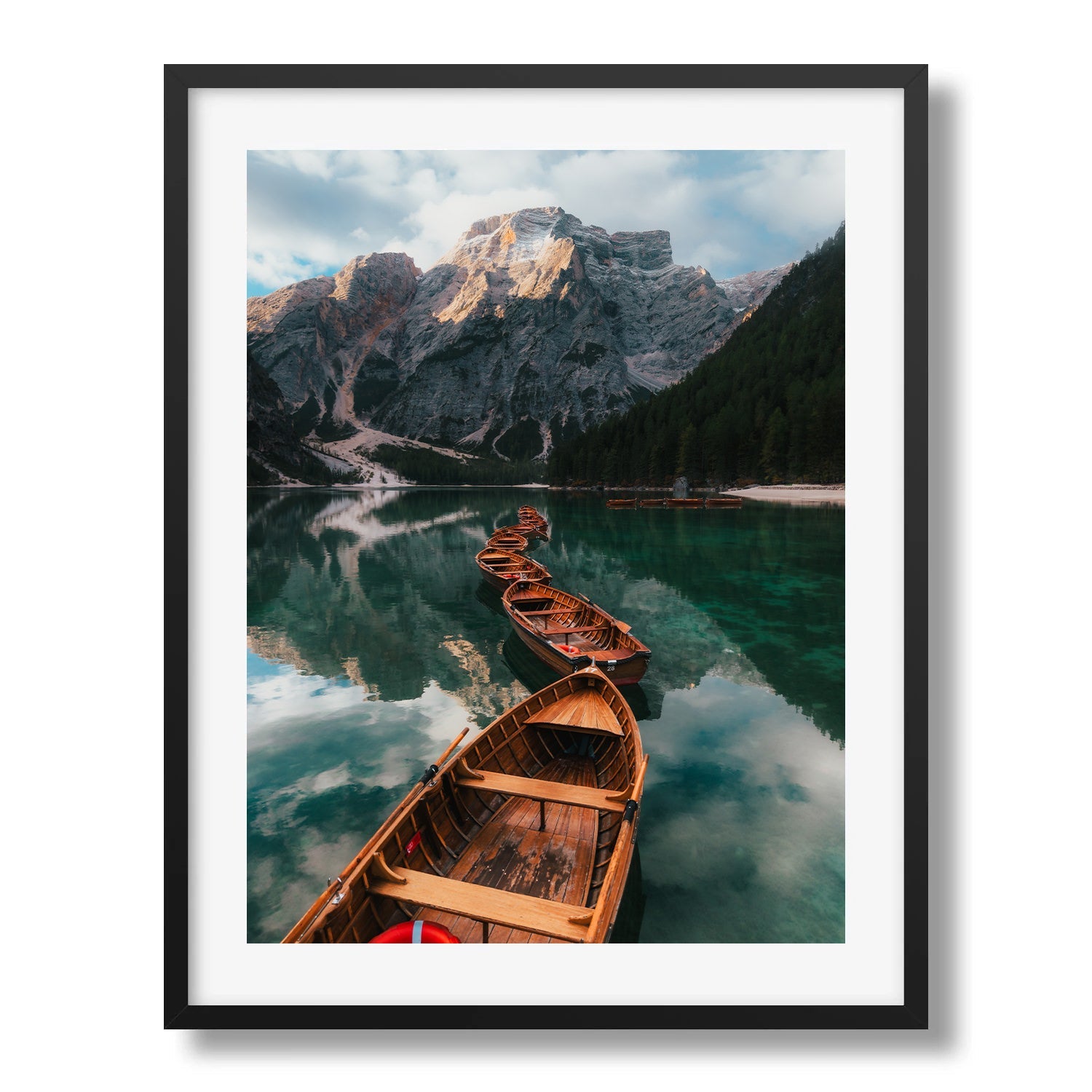 Lago di Braies Boats and Reflections Framed Print - Dolomites by Peter Yan Studio