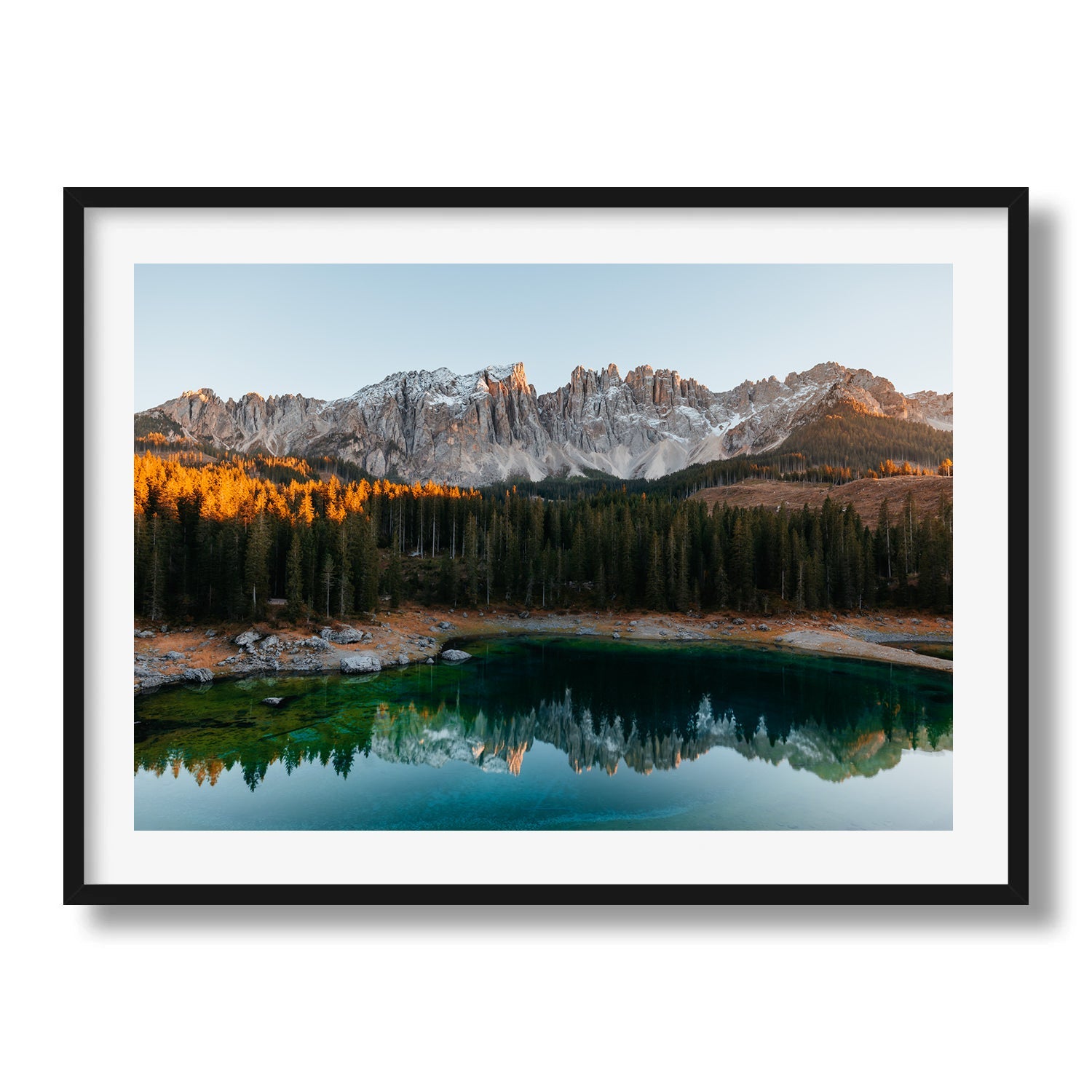 Lago di Carezza sunset Framed Print - Dolomites by Peter Yan Studio
