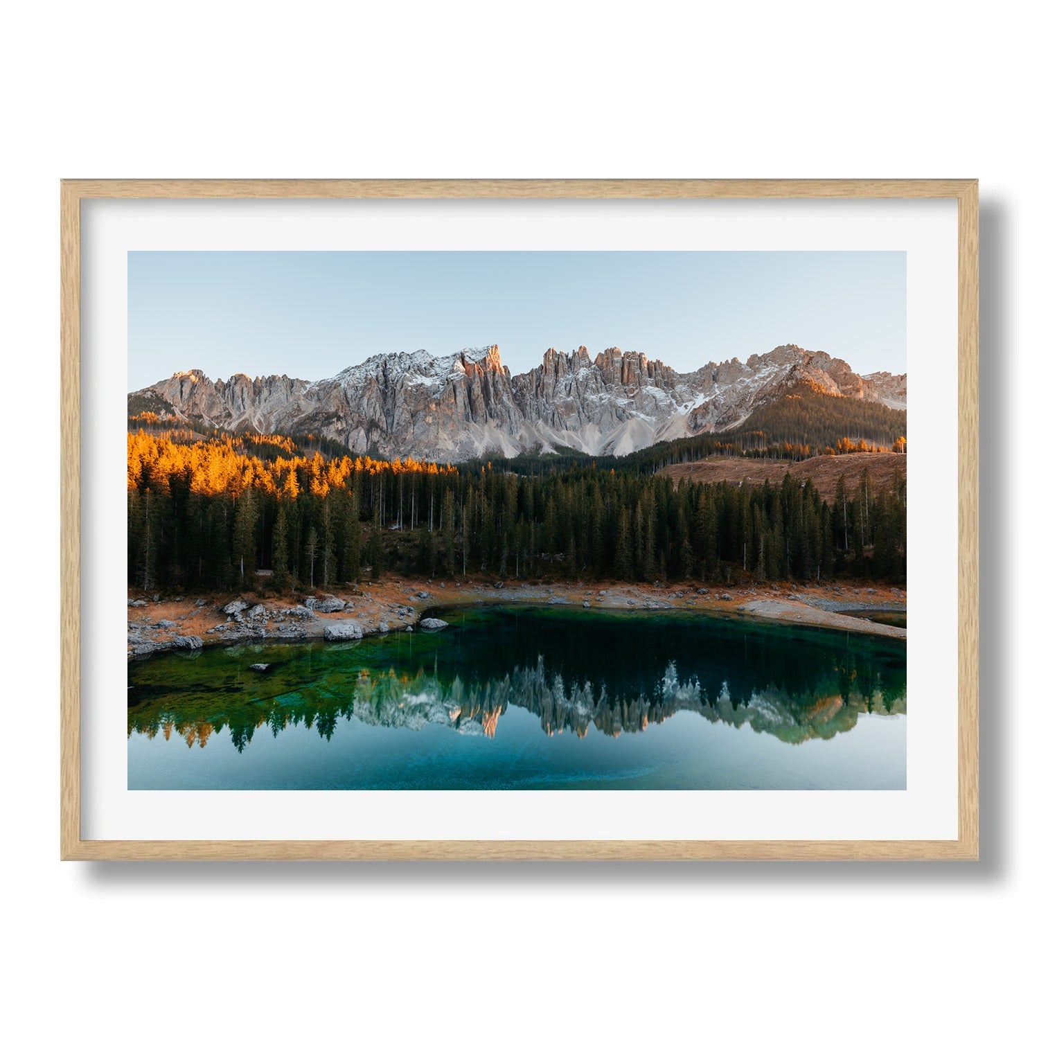 Lago di Carezza sunset Framed Print - Dolomites by Peter Yan Studio