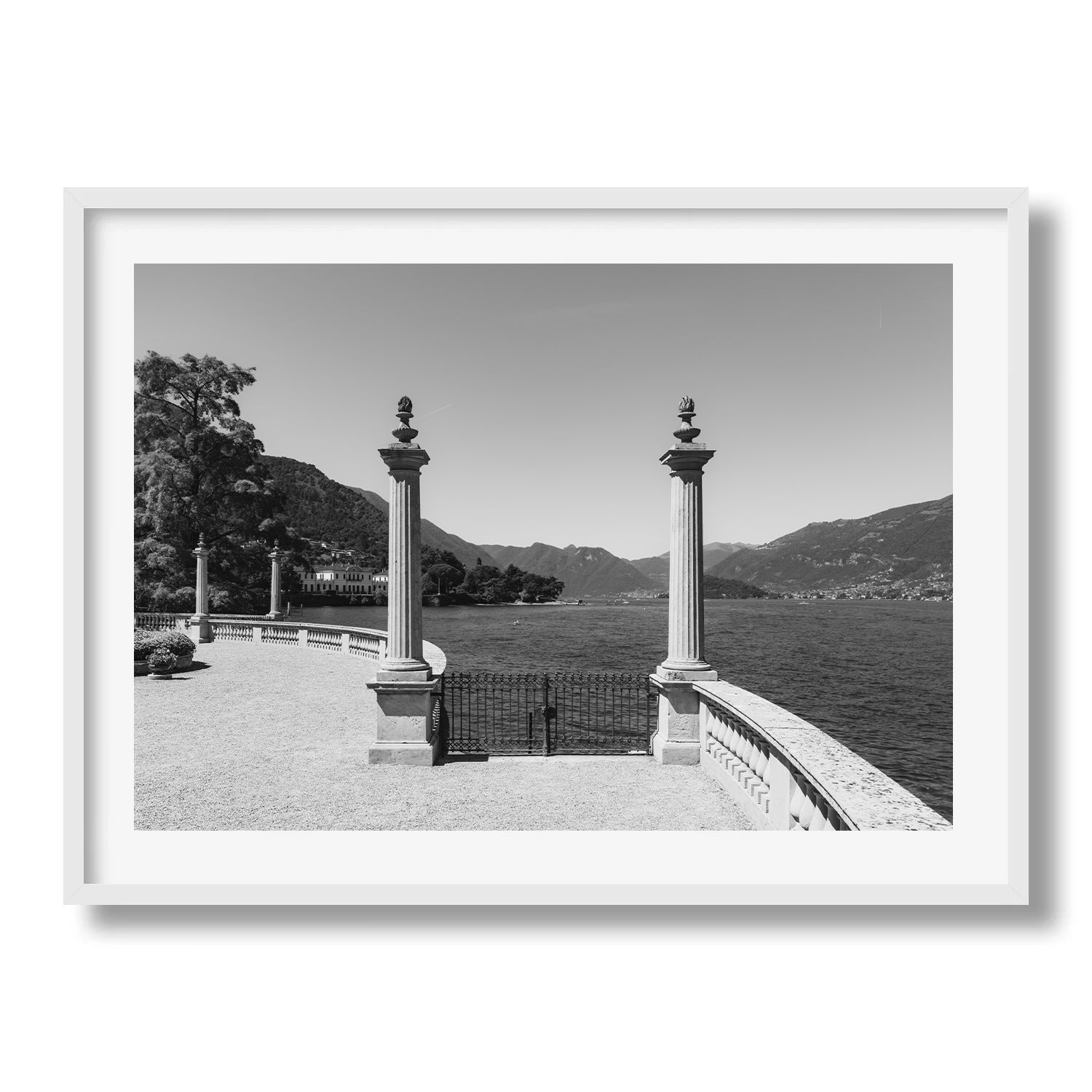 Lake Como Terrace View in Black and White Framed Print - Architecture by Peter Yan Studio