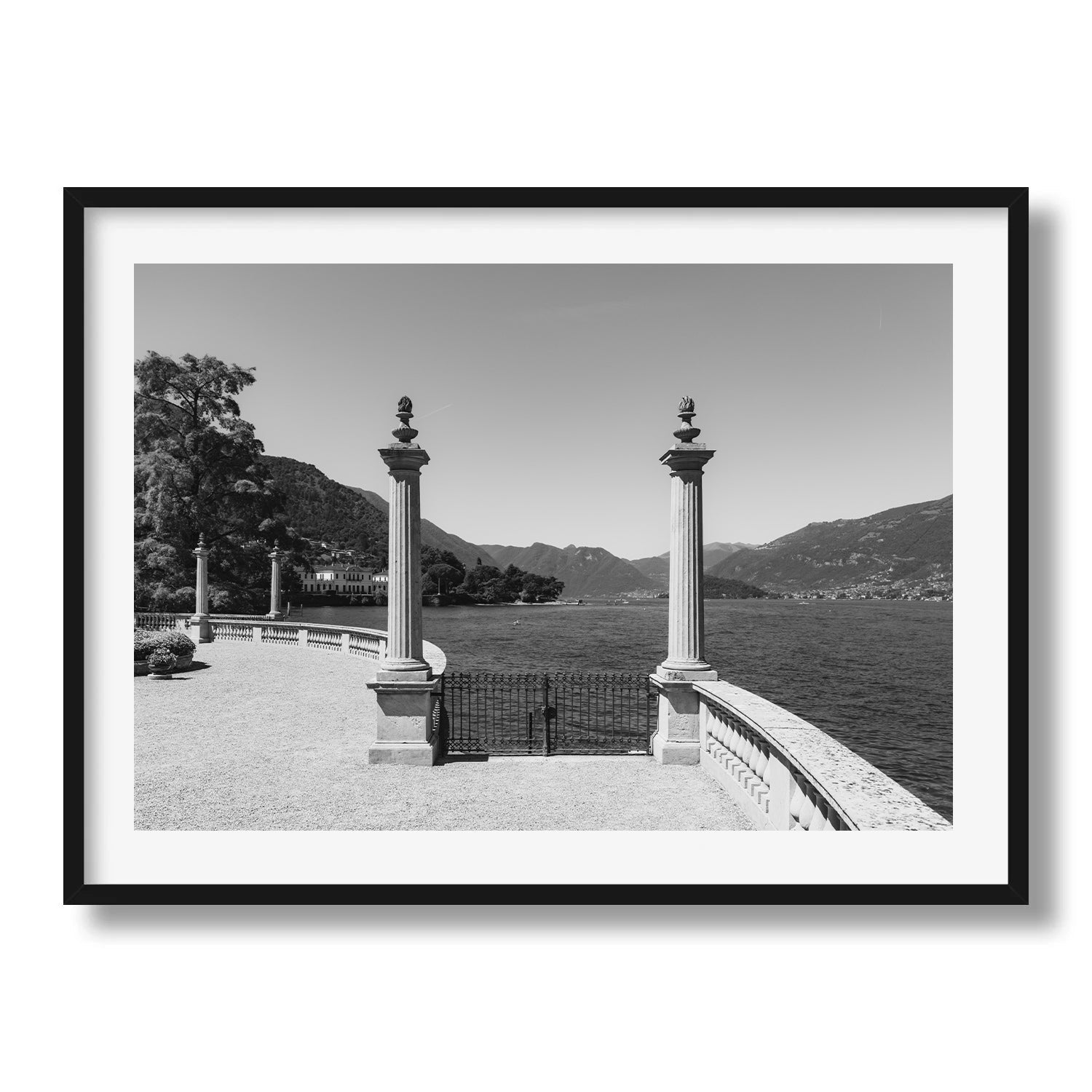 Lake Como Terrace View in Black and White Framed Print - Architecture by Peter Yan Studio