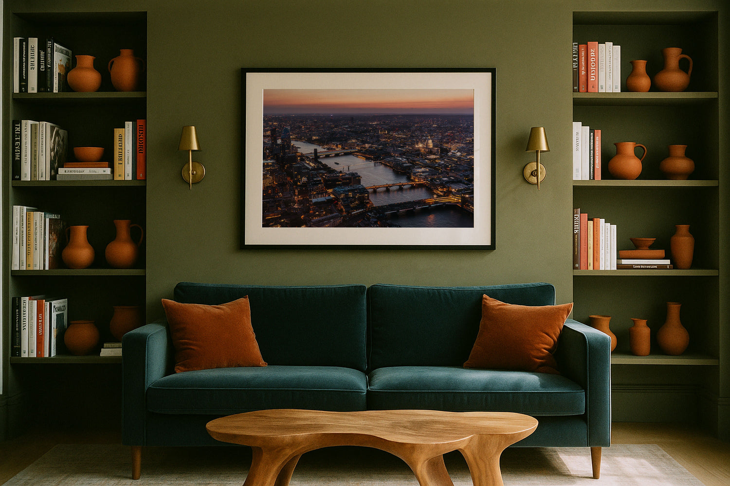 London City Lights over the Thames Framed Print - Aerial by Peter Yan Studio