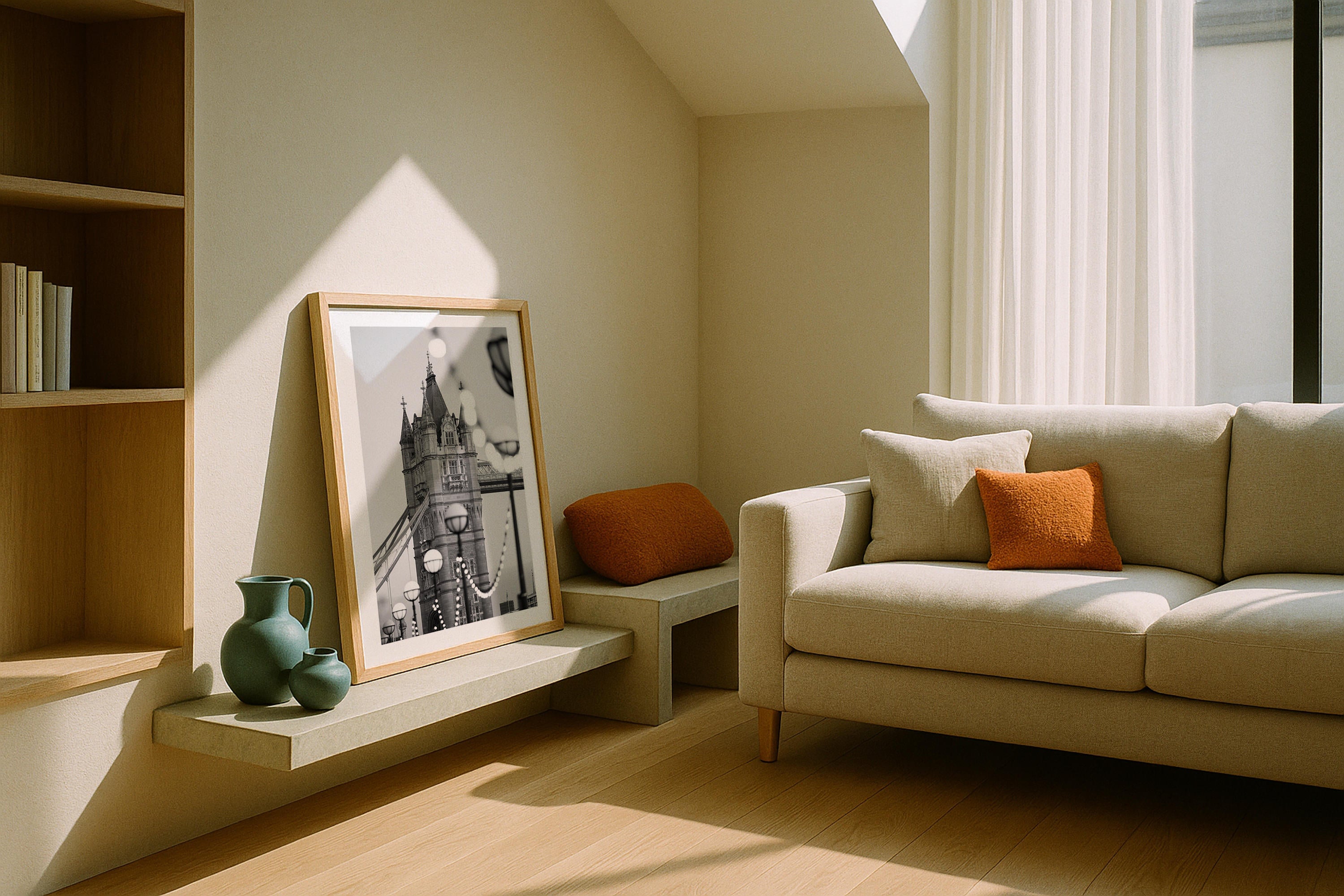 London Tower Bridge Lights Black & White Framed Print - Architecture by Peter Yan Studio