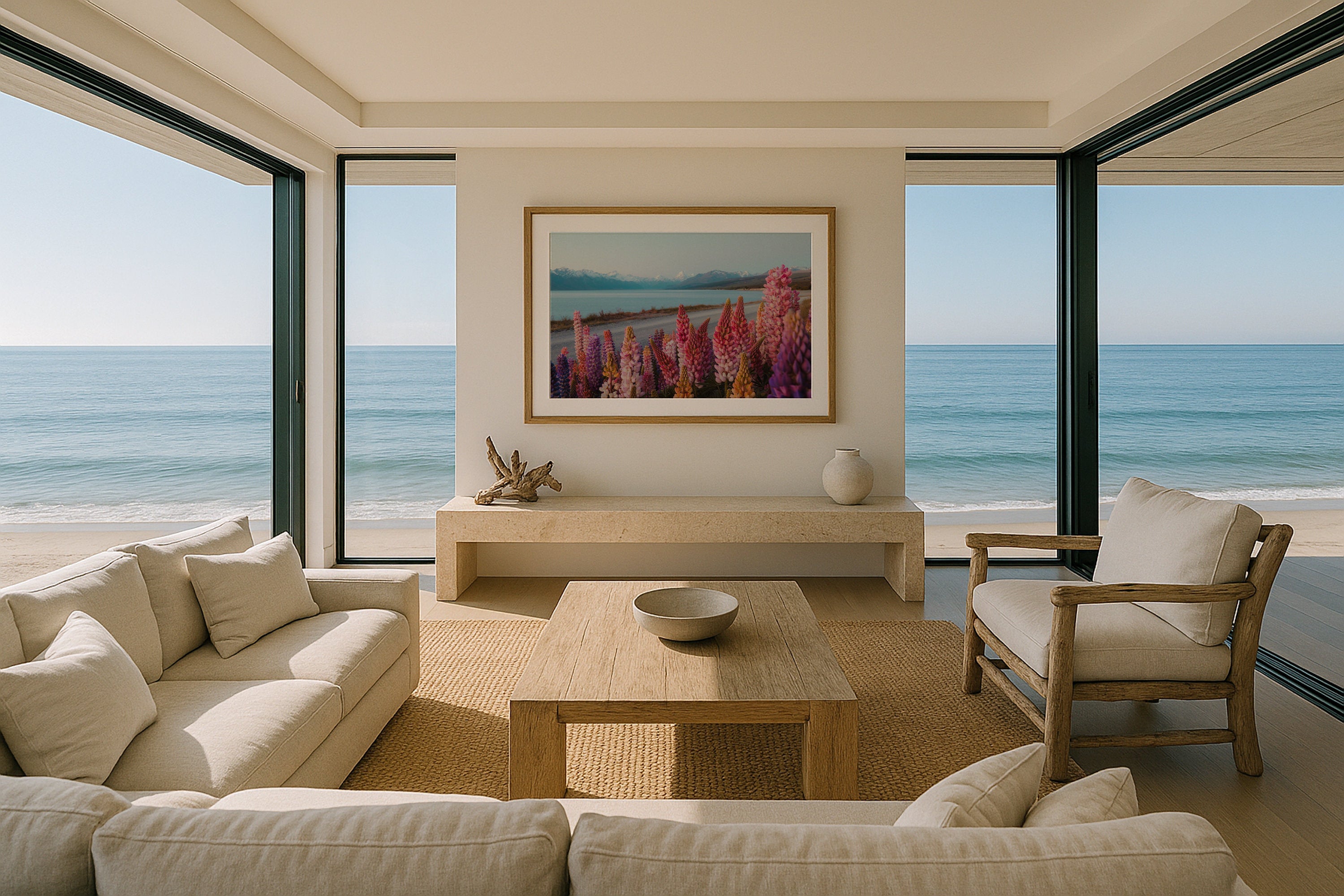 Lupin Flowers at Lake Pukaki Framed Print - Flowers by Peter Yan Studio