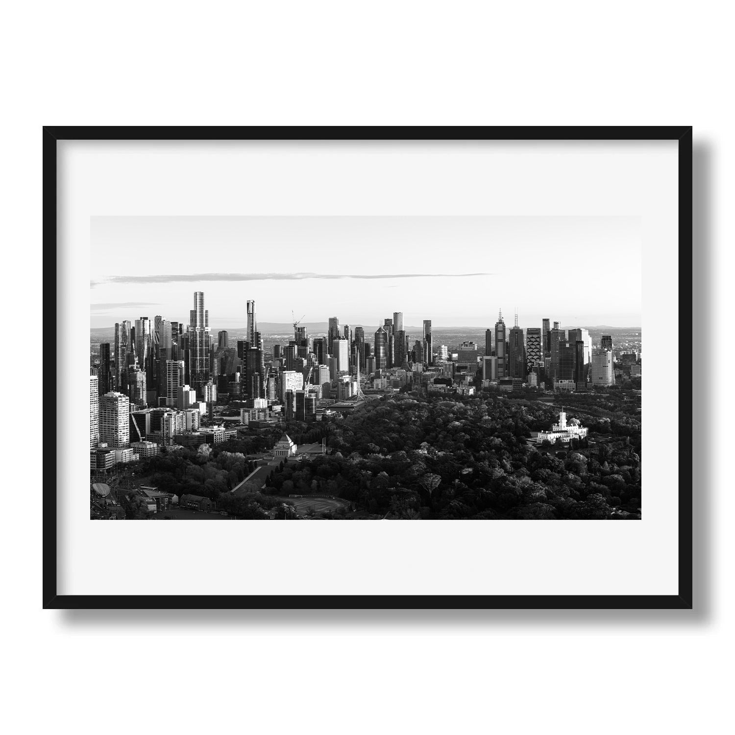 Melbourne City Panorama in Black and White Framed Print - Architecture by Peter Yan Studio