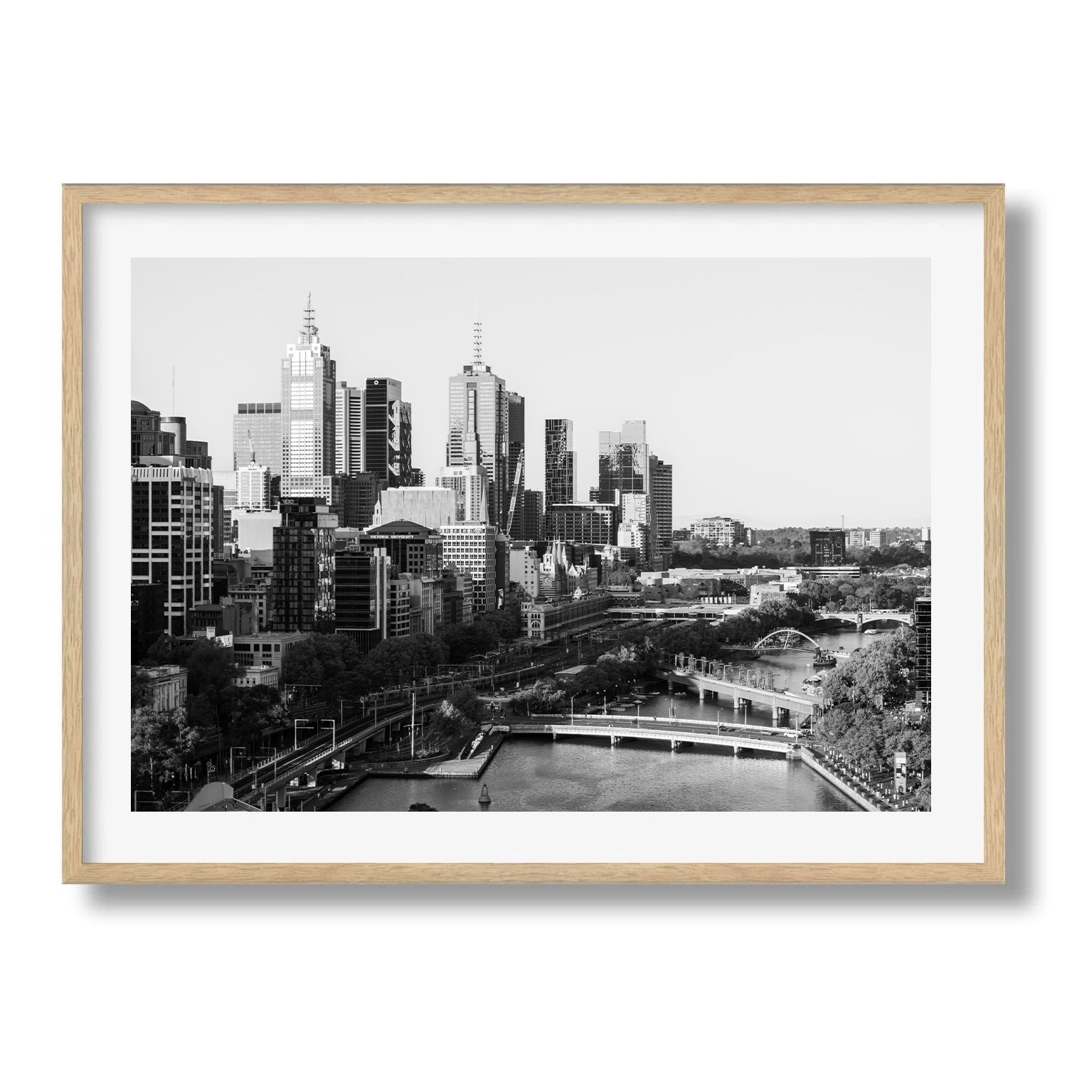 Melbourne in Monochrome: A Timeless Skyline II Framed Print - Architecture by Peter Yan Studio