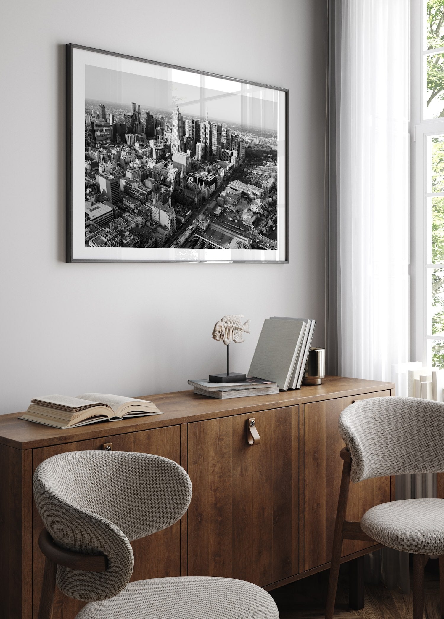 Melbourne in Monochrome: A Timeless Skyline III - Peter Yan Studio Framed Photo Print Wall Art