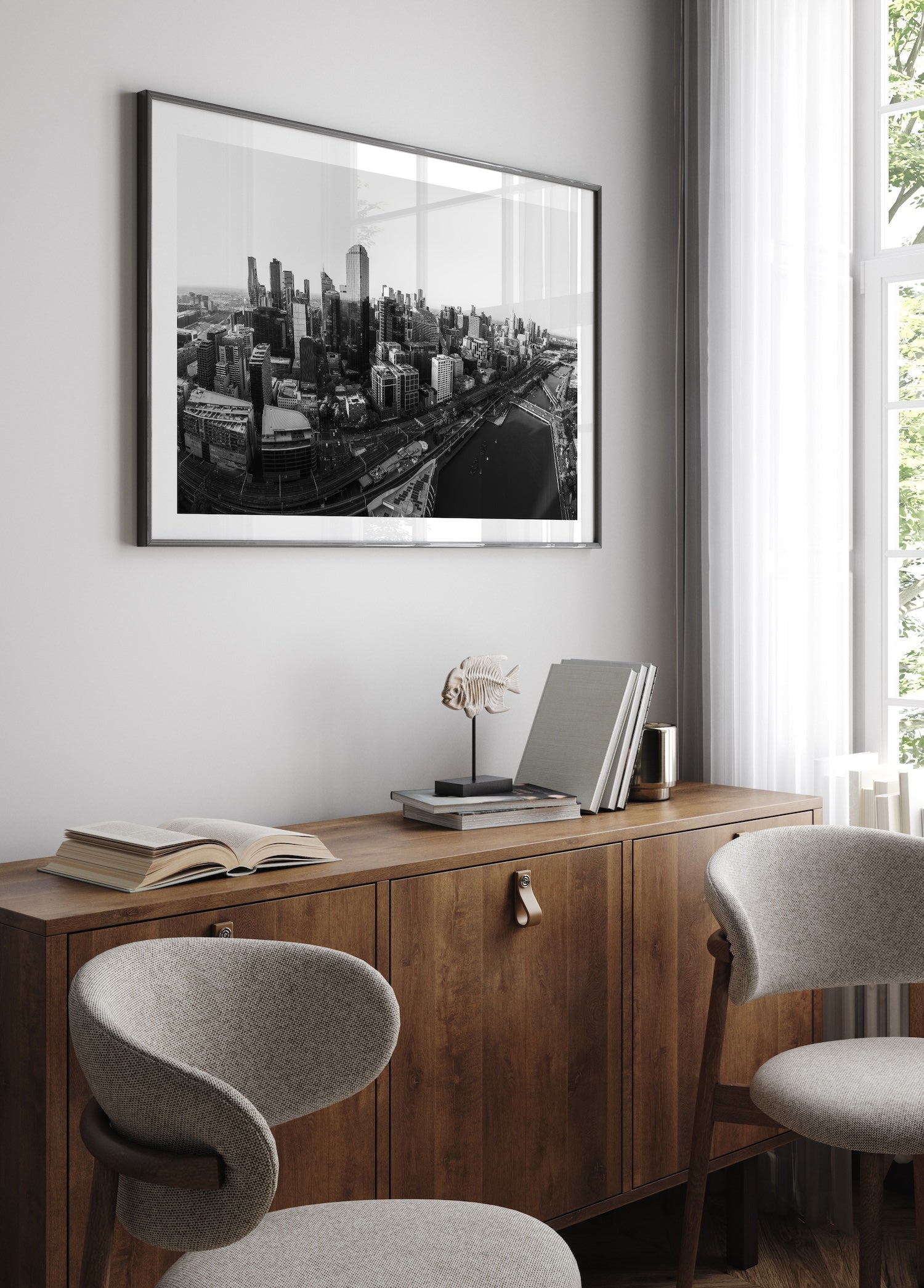 Melbourne in Monochrome: A Timeless Skyline - Peter Yan Studio Framed Photo Print Wall Art