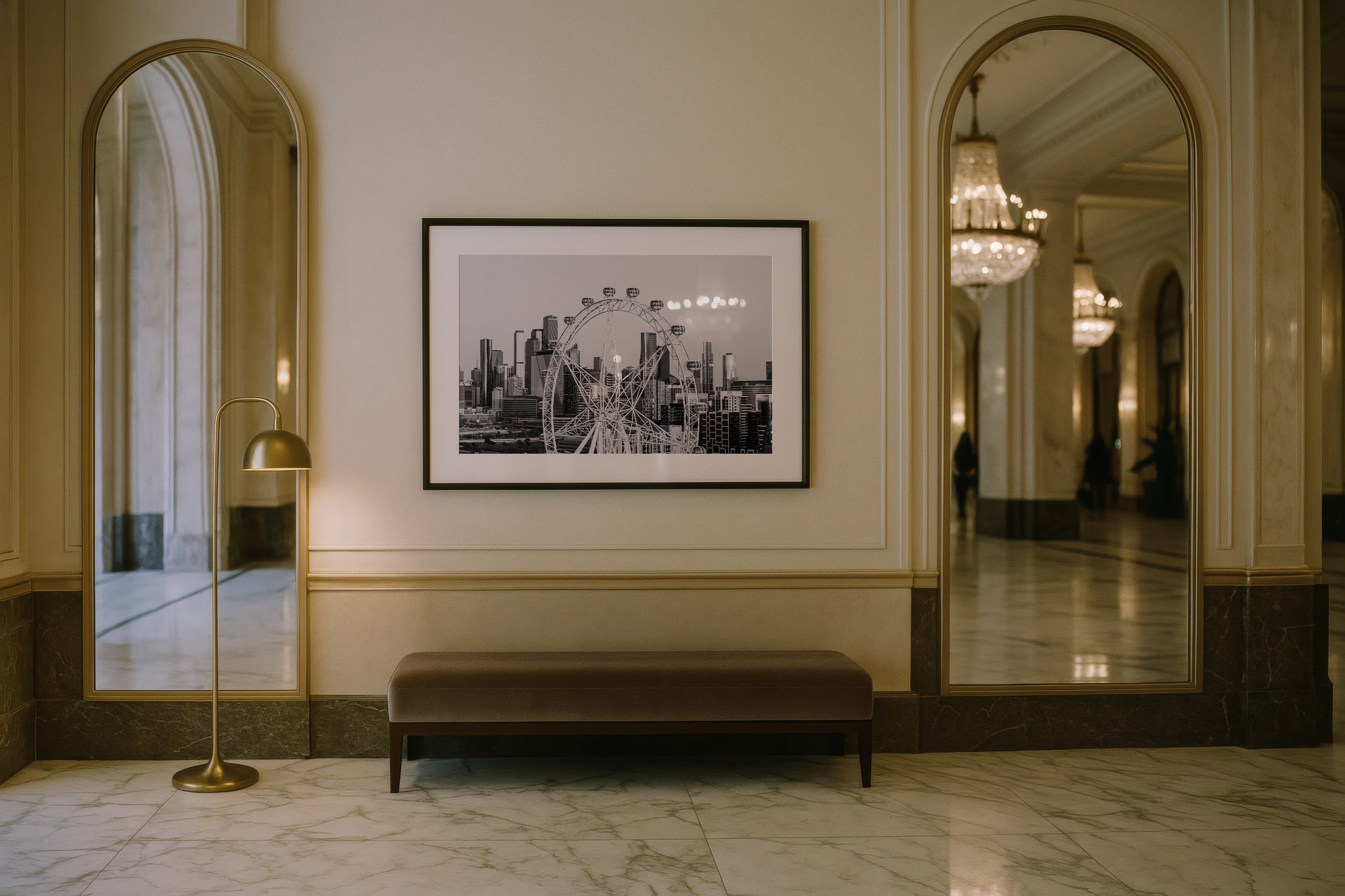 Melbourne Star Ferris Wheel City Skyline Framed Print - Aerial by Peter Yan Studio