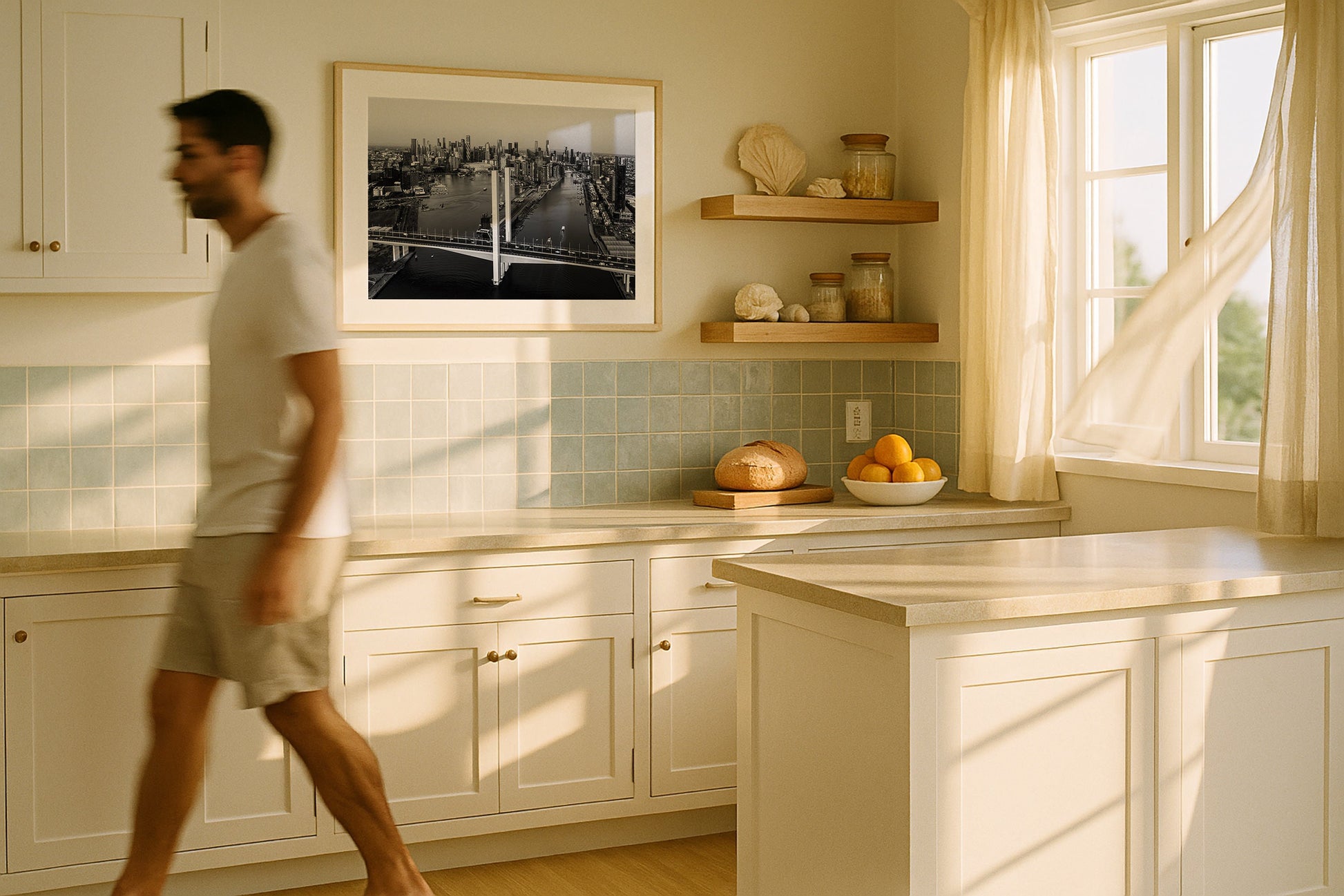 Melbourne’s Skyline Over Bolte Bridge II Framed Print - Aerial by Peter Yan Studio