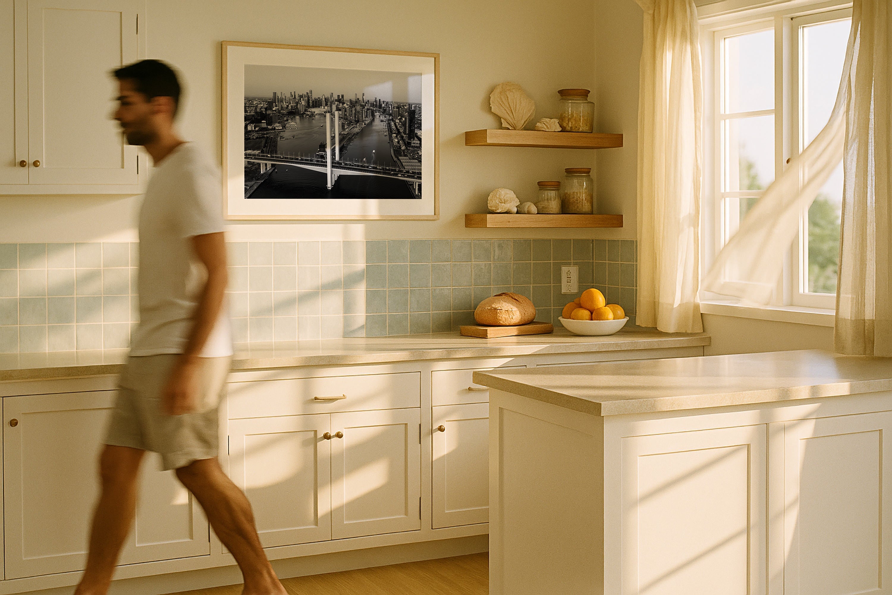 Melbourne’s Skyline Over Bolte Bridge II Framed Print - Aerial by Peter Yan Studio