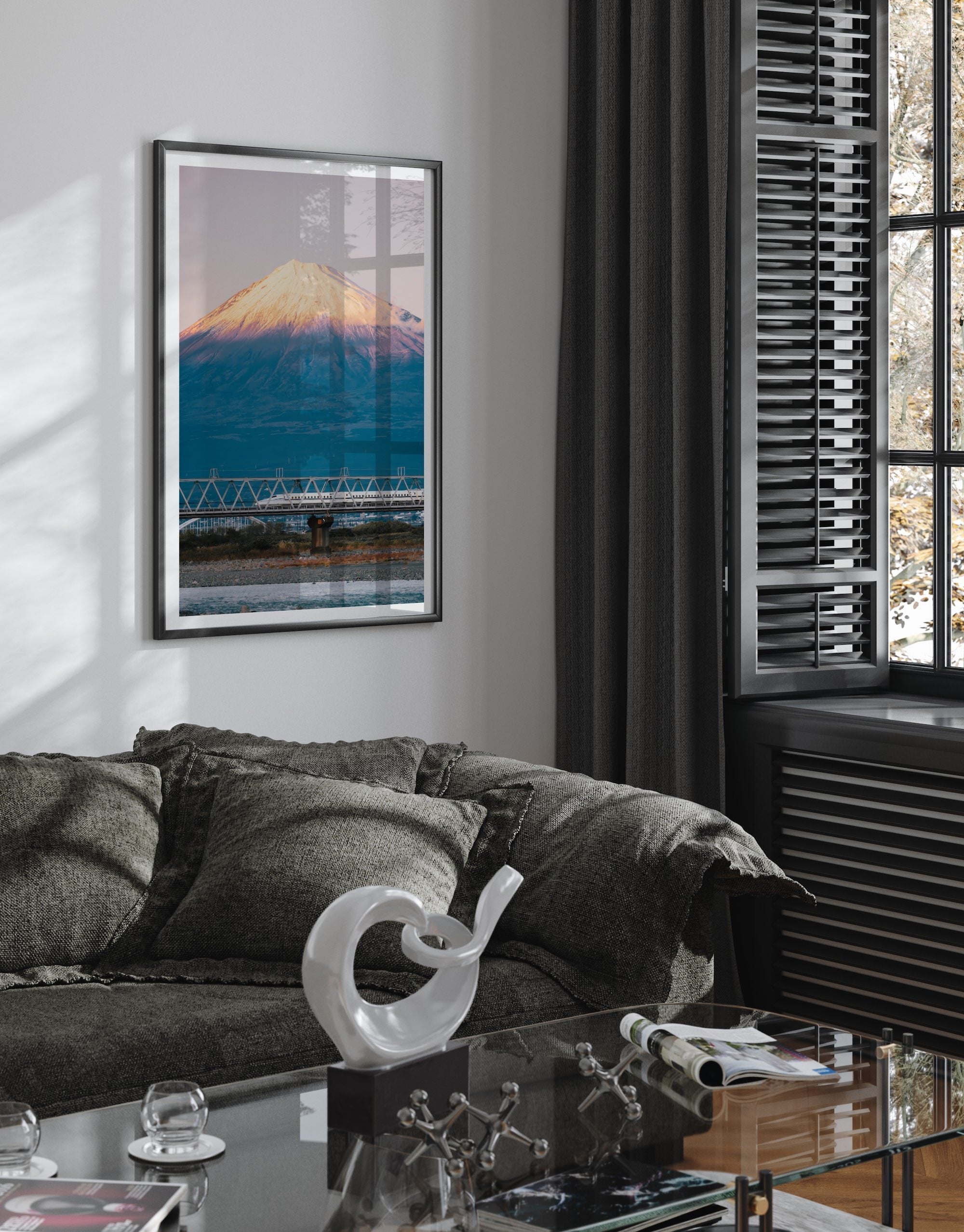 Mt Fuji Shinkansen Sunset II - Peter Yan Studio Framed Photo Print Wall Art