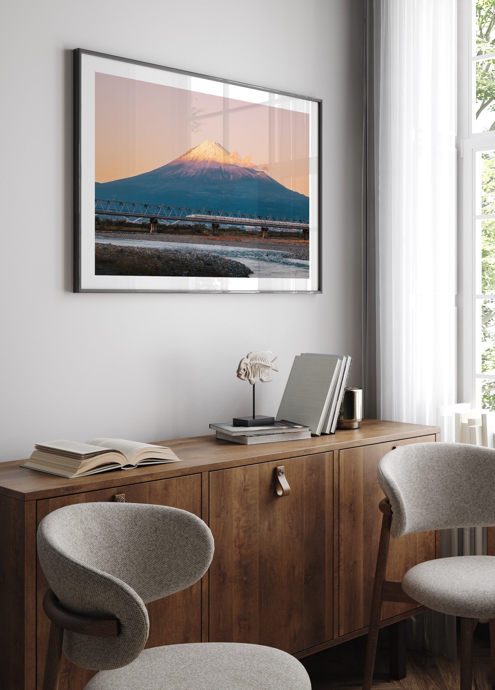 Mt Fuji Shinkansen Sunset - Peter Yan Studio Framed Photo Print Wall Art