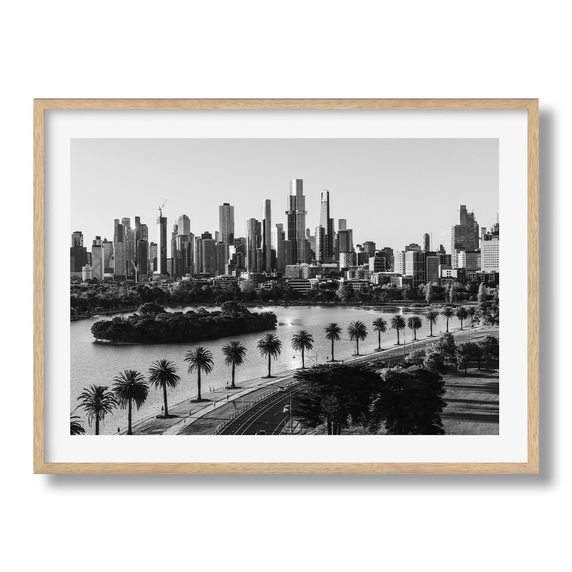 Monochrome Melbourne Skyline over Albert Park