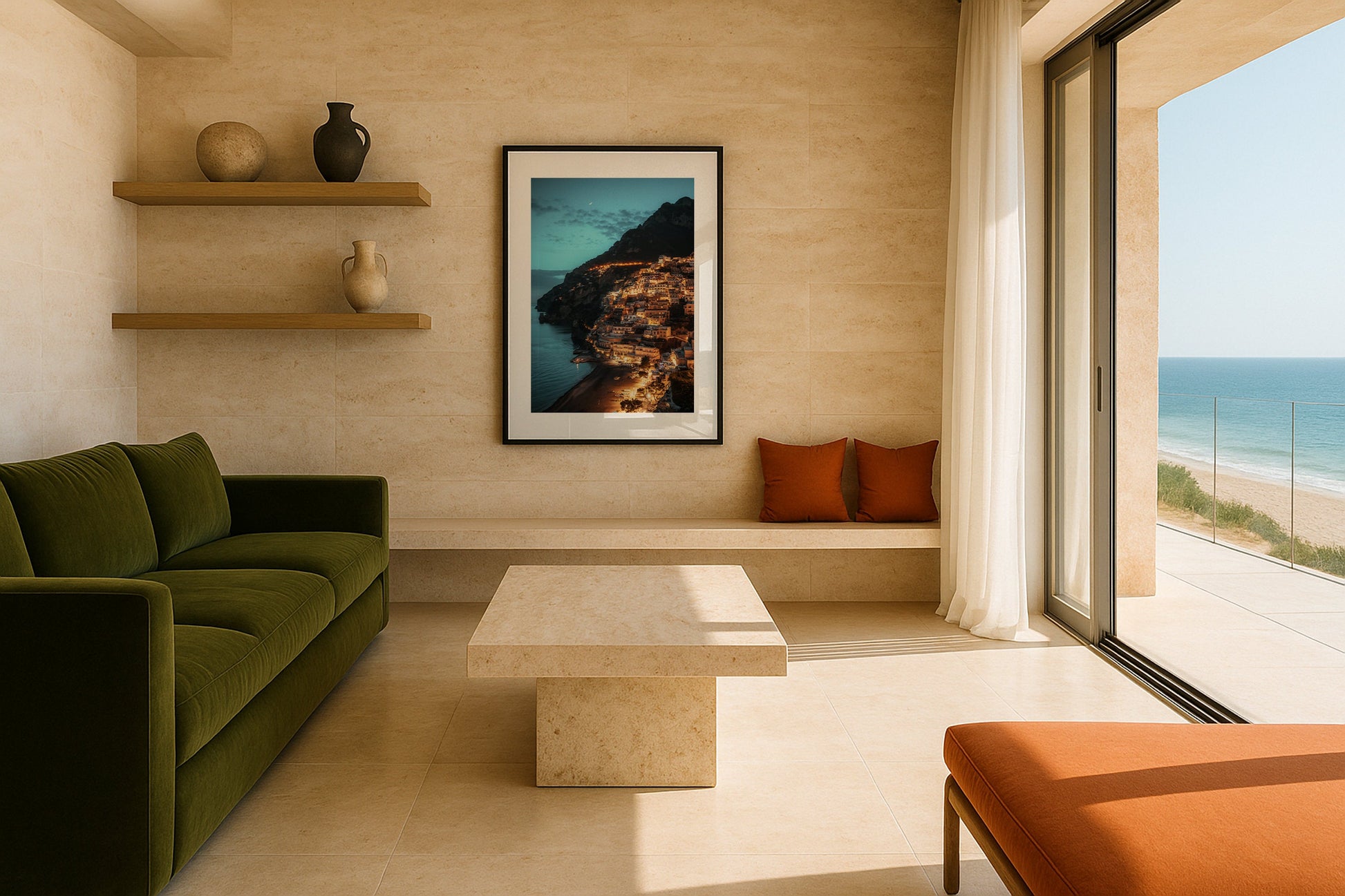 Positano At Night Framed Print - Architecture by Peter Yan Studio