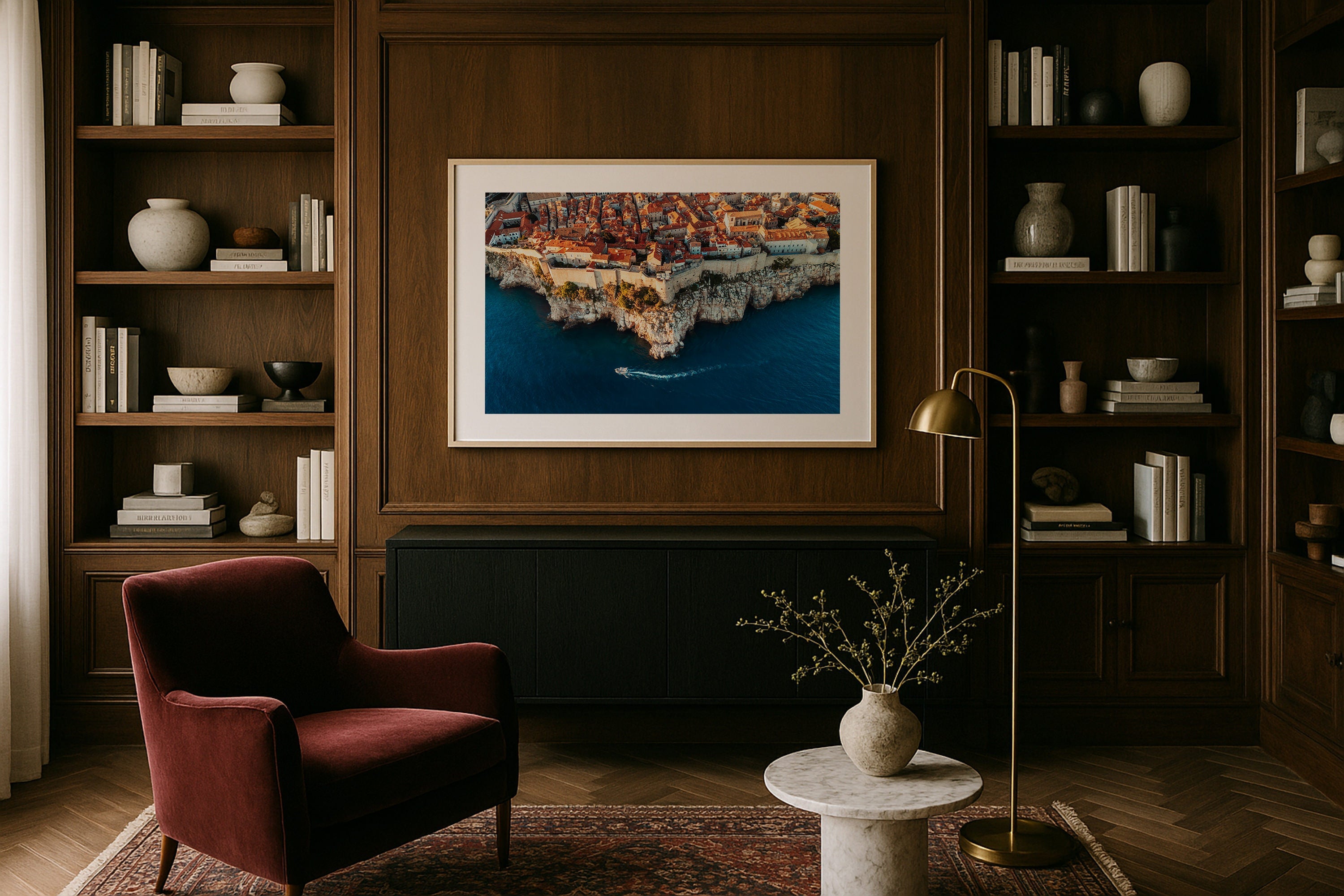 Red Roofs and Blue Seas of Croatia Framed Print - Aerial by Peter Yan Studio