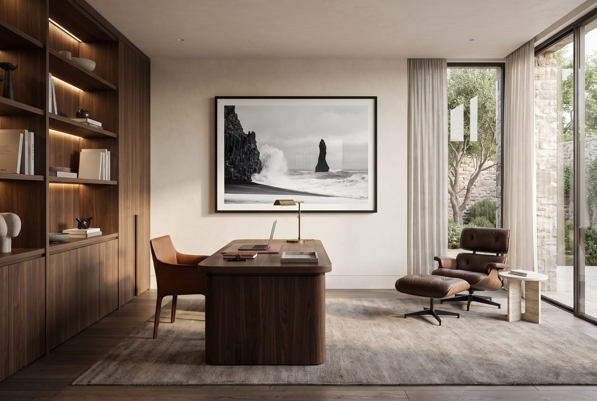 Reynisfjara Storm Framed Print - Black & White by Peter Yan Studio