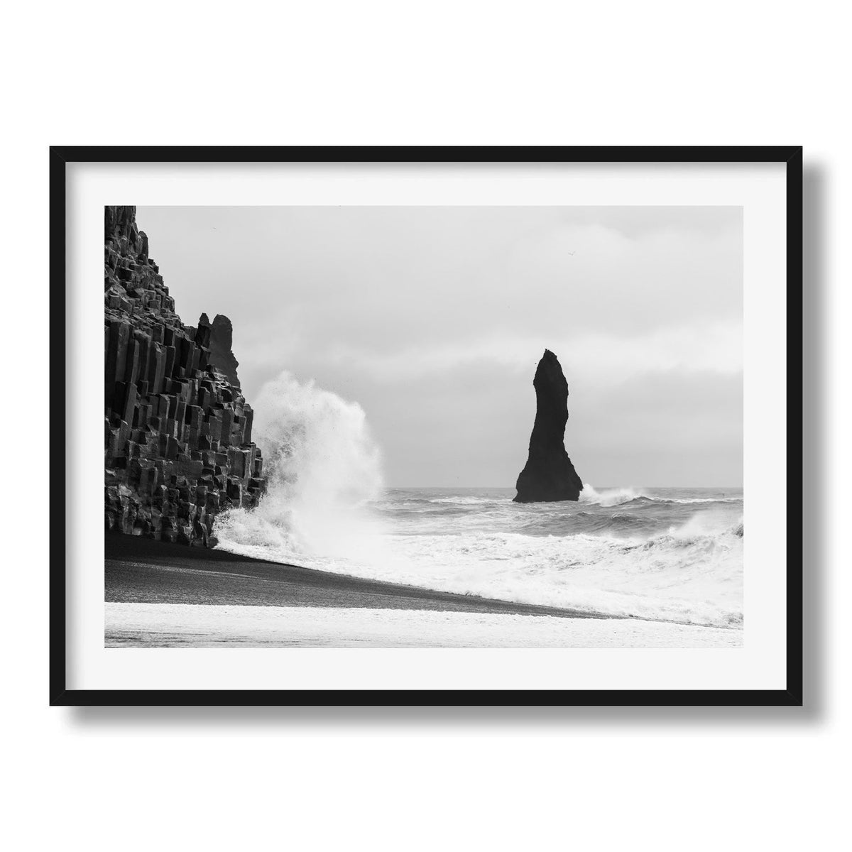 Reynisfjara Storm Framed Print - Black & White by Peter Yan Studio