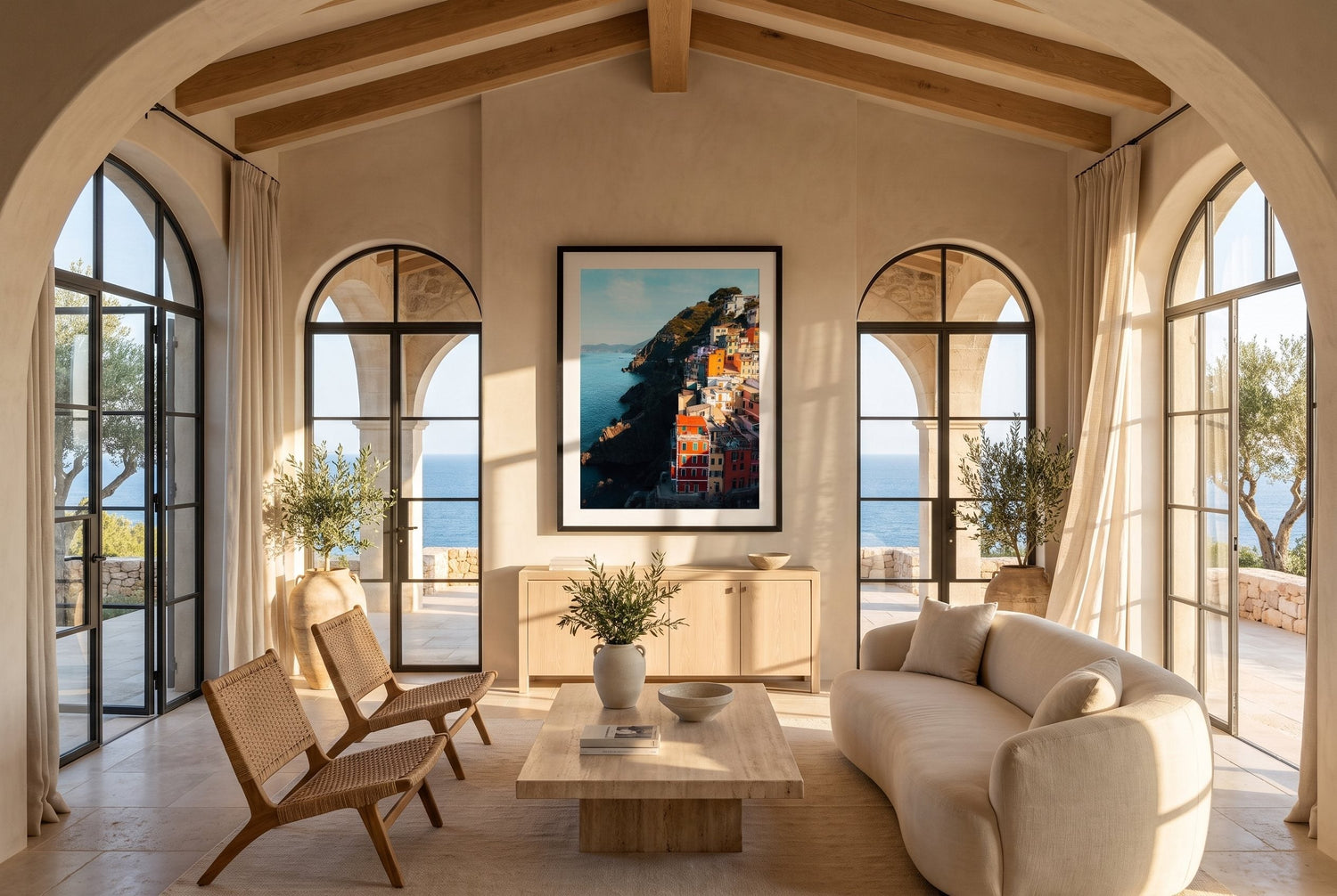 Riomaggiore Sunrise, Cinque Terre II Framed Print - Aerial by Peter Yan Studio