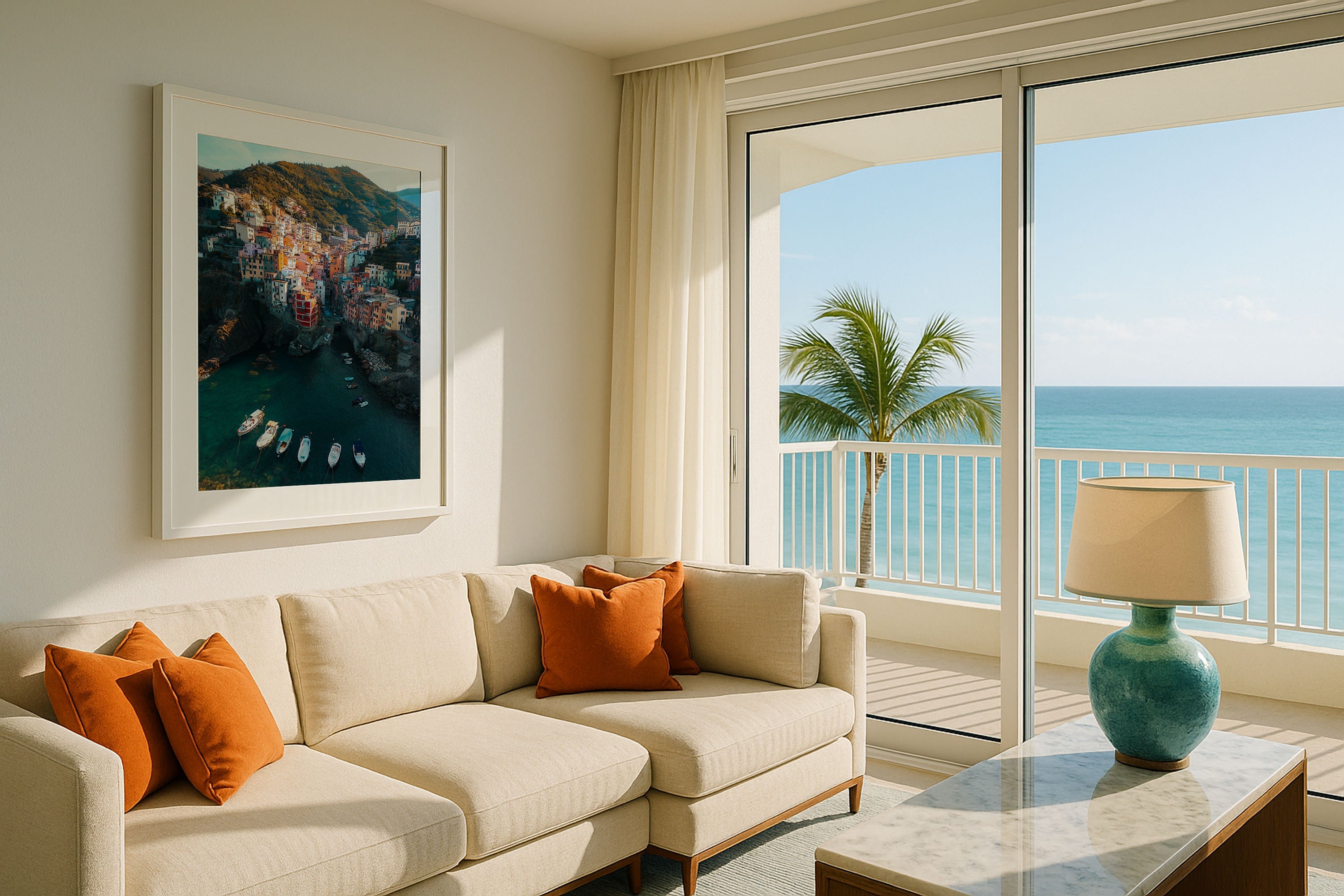 Riomaggiore Sunrise, Cinque Terre Framed Print - Aerial by Peter Yan Studio