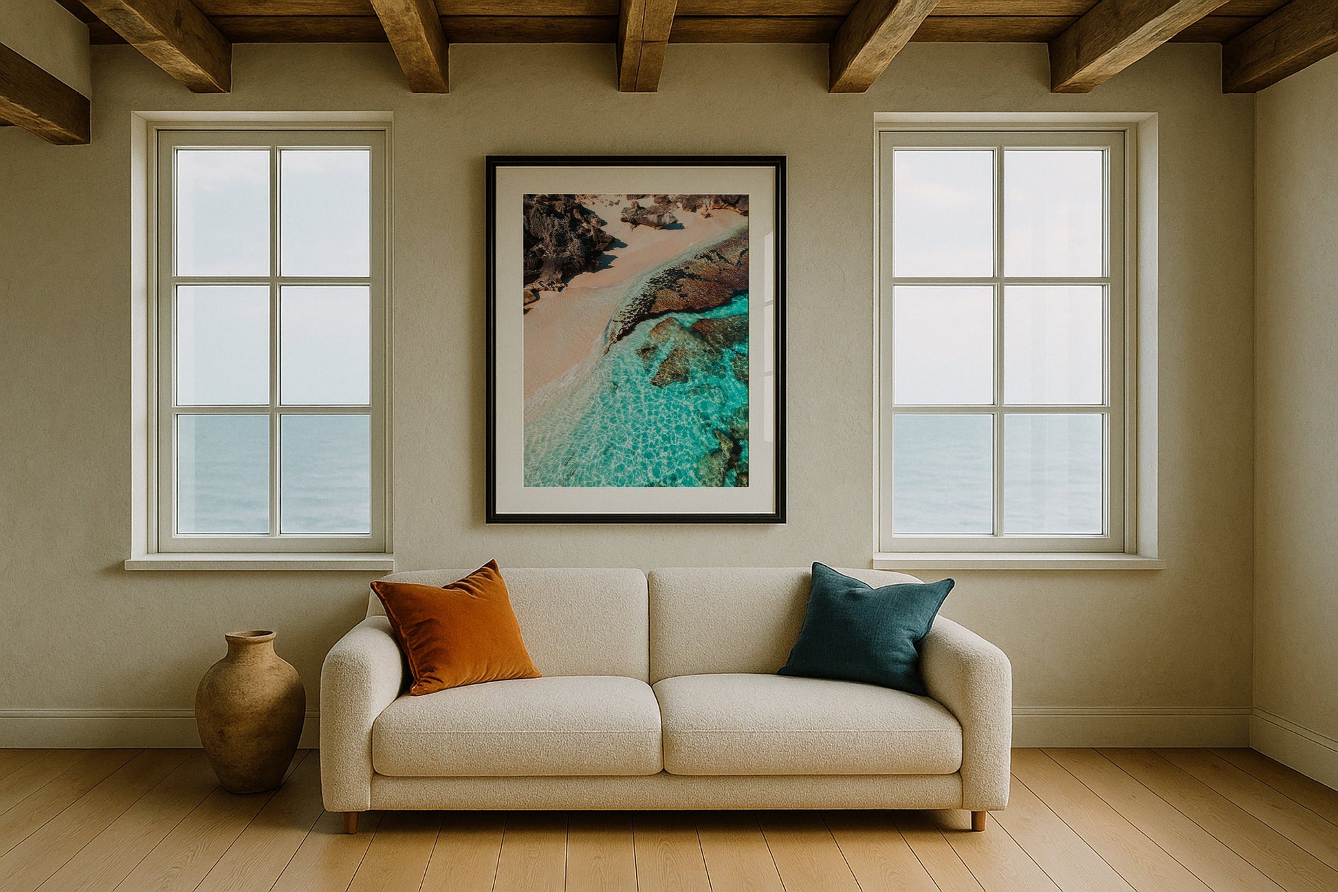 Salmon Bay, Rottnest Island, Western Australia V Framed Print - Aerial by Peter Yan Studio