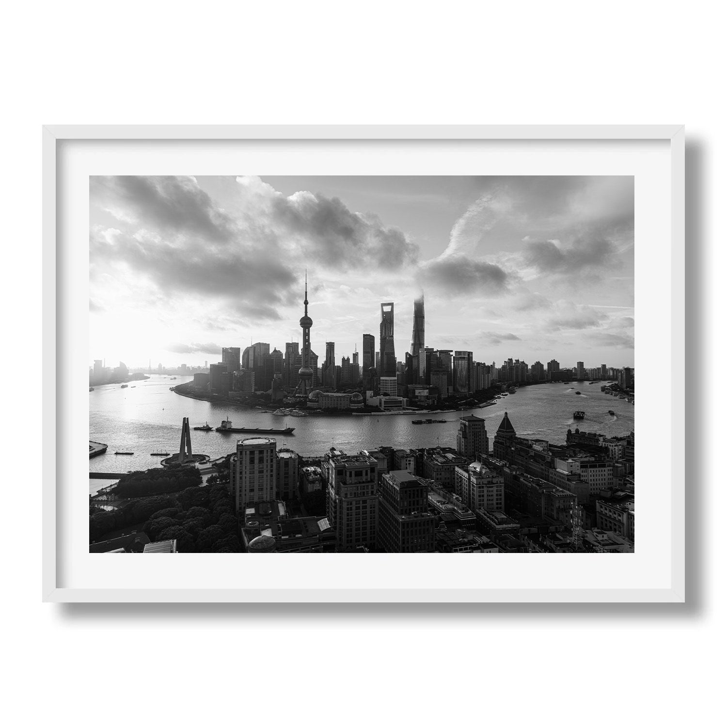 Shanghai Huangpu Reverie in Black and White Framed Print - Architecture by Peter Yan Studio