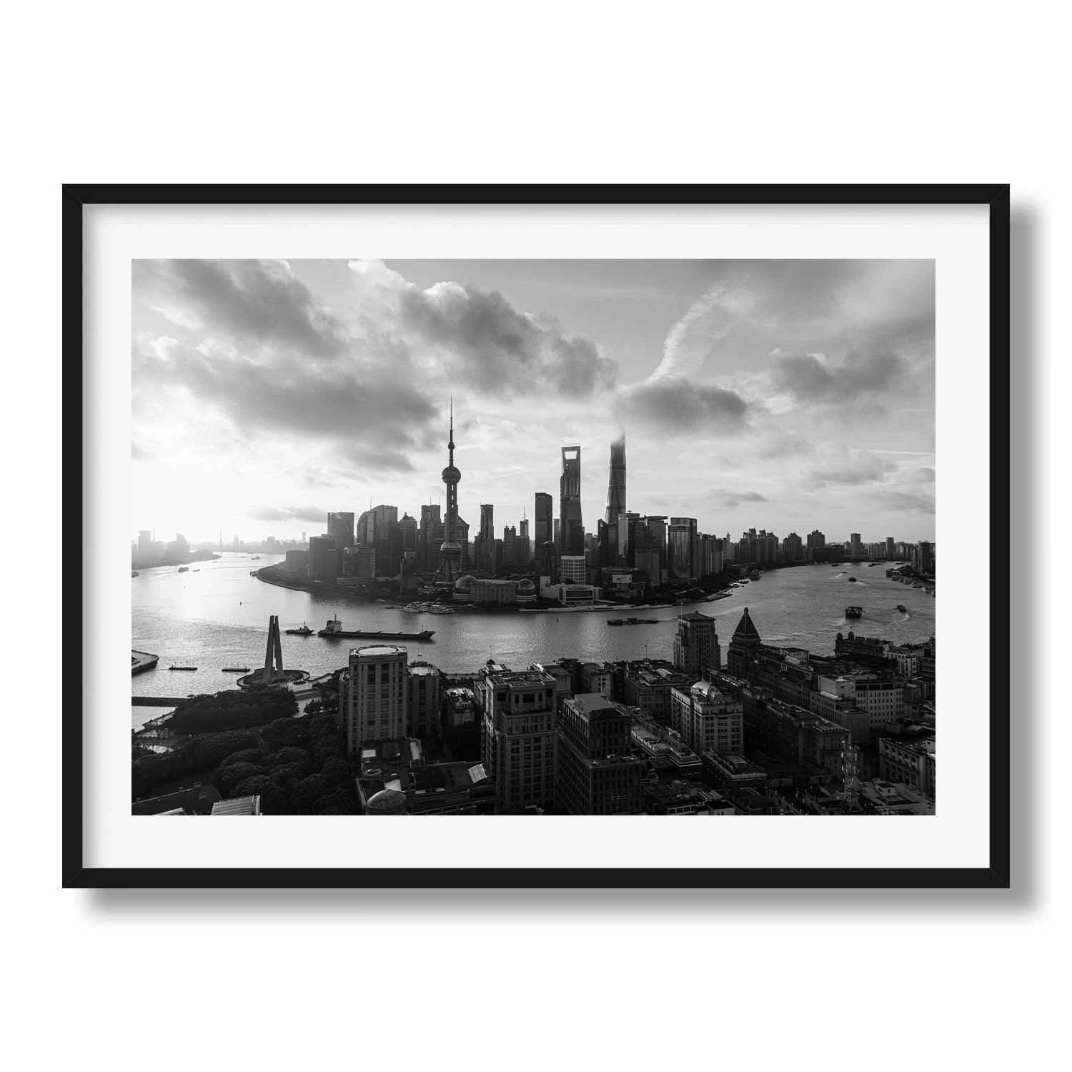 Shanghai Huangpu Reverie in Black and White Framed Print - Architecture by Peter Yan Studio
