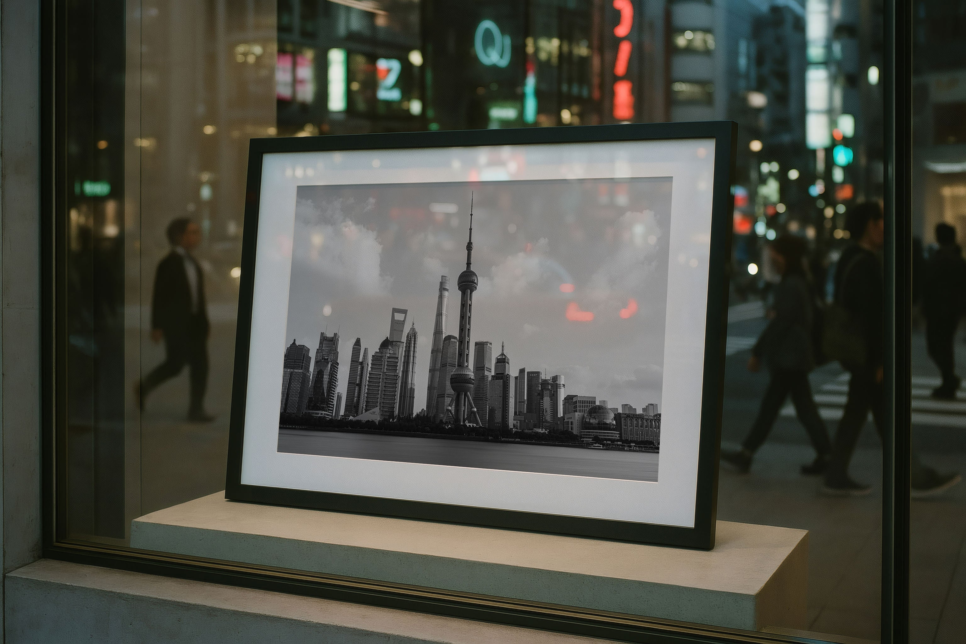 Shanghai in Monochrome II Framed Print - Architecture by Peter Yan Studio