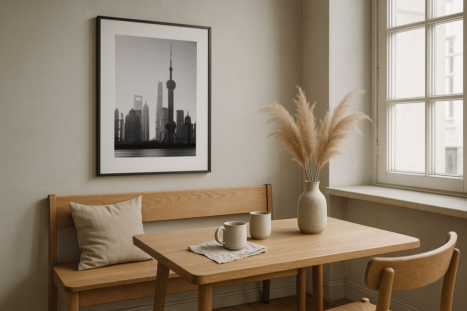 Shanghai in Monochrome Framed Print - Architecture by Peter Yan Studio