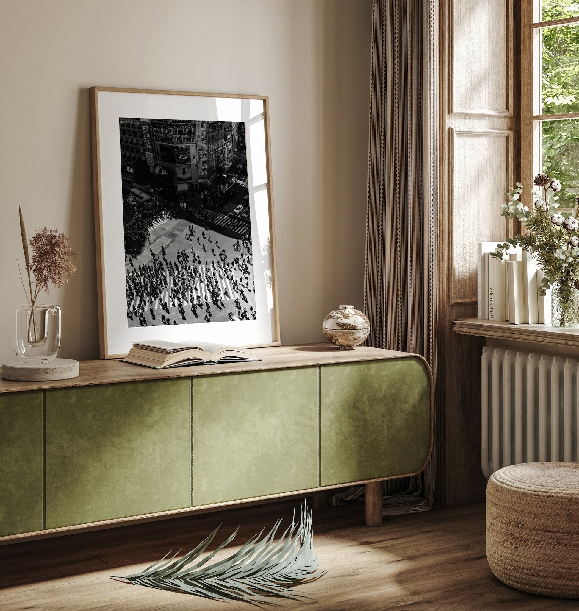 Shibuya Crossing Black and White II Framed Print - Black & White by Peter Yan Studio