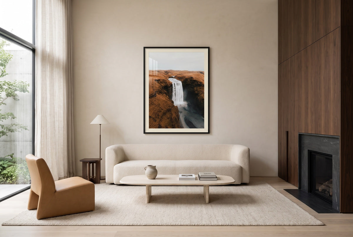 Skógafoss from Above II Framed Print - Aerial by Peter Yan Studio
