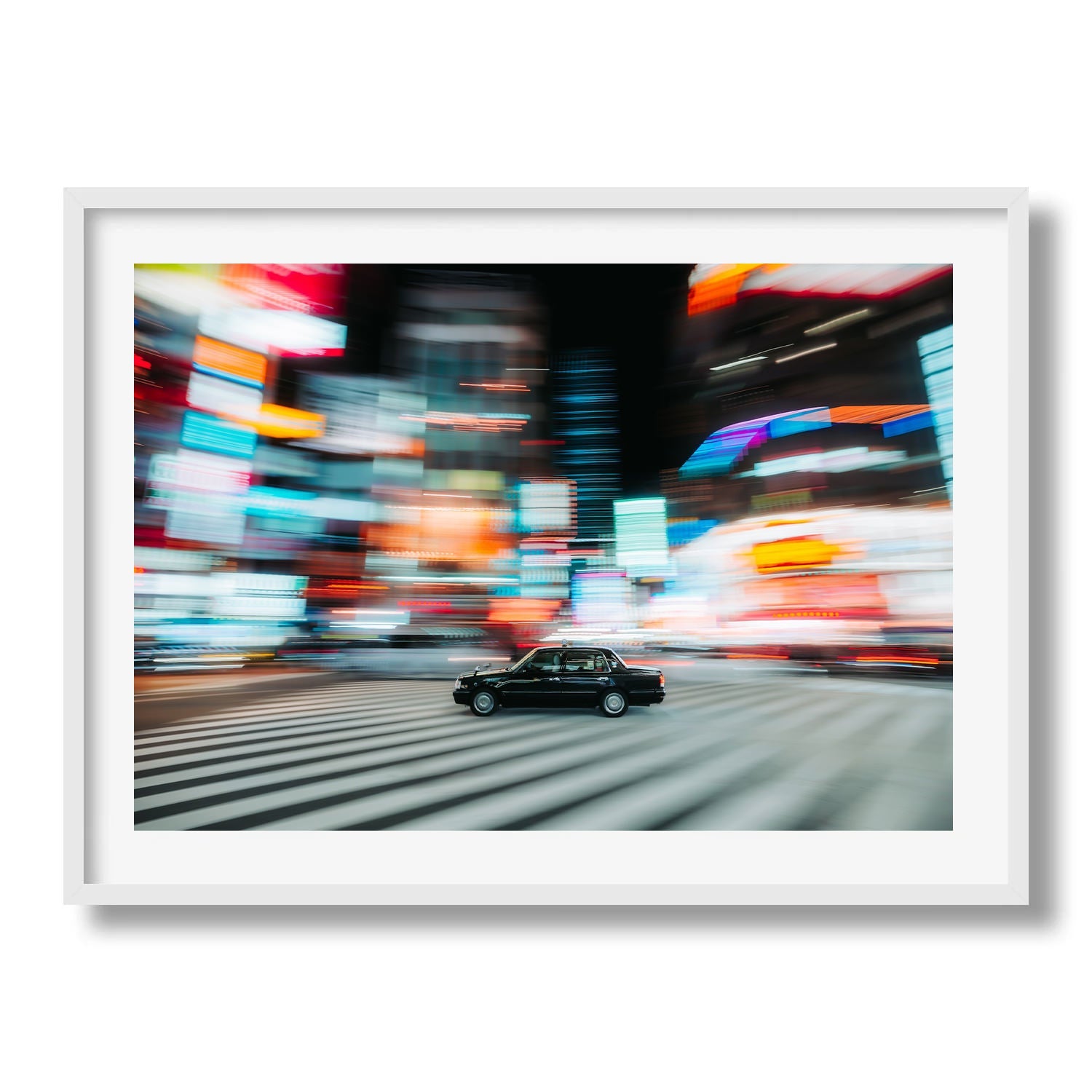 Speeding black taxi in Shinjuku - Peter Yan Studio Framed Photo Print Wall Art