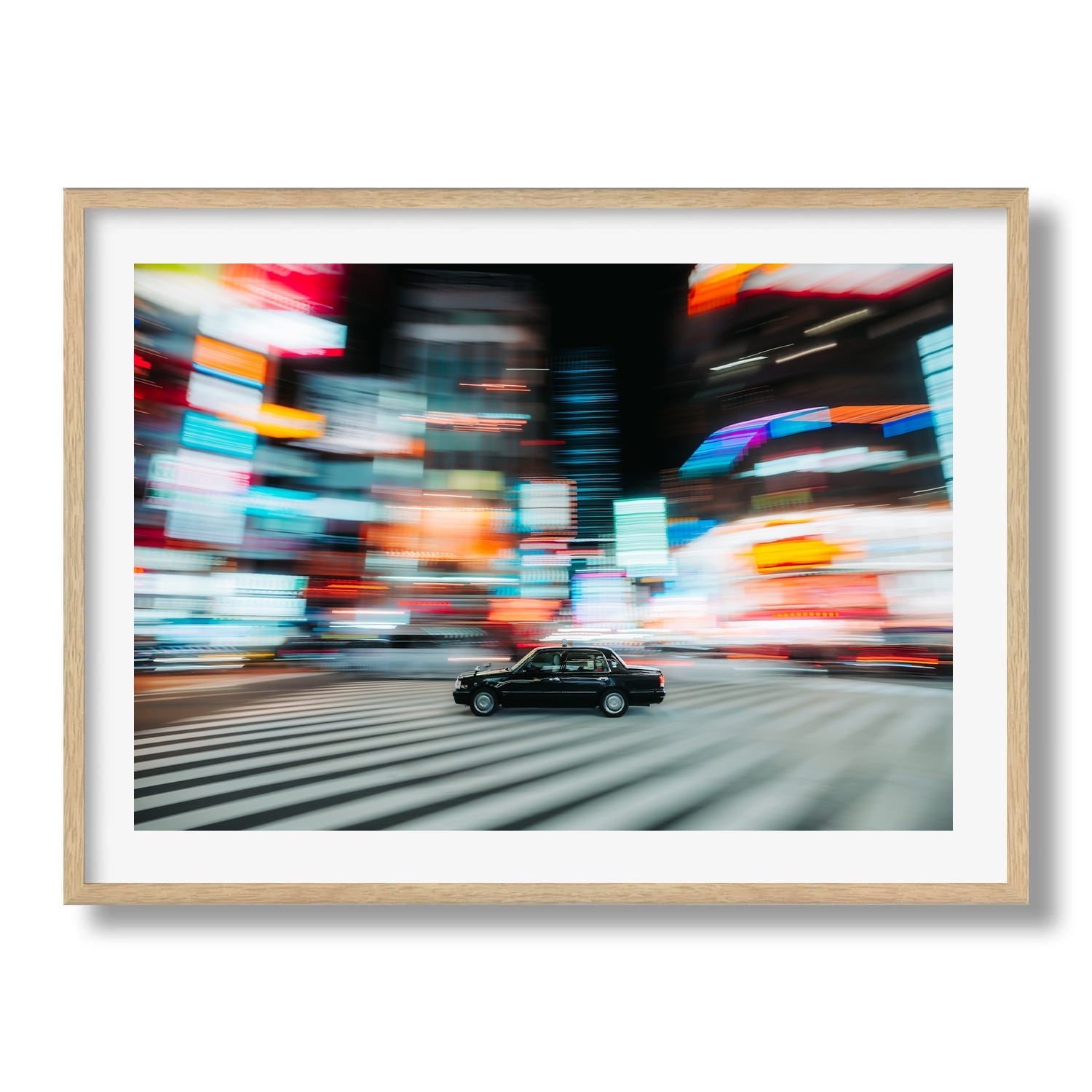 Speeding black taxi in Shinjuku - Peter Yan Studio Framed Photo Print Wall Art