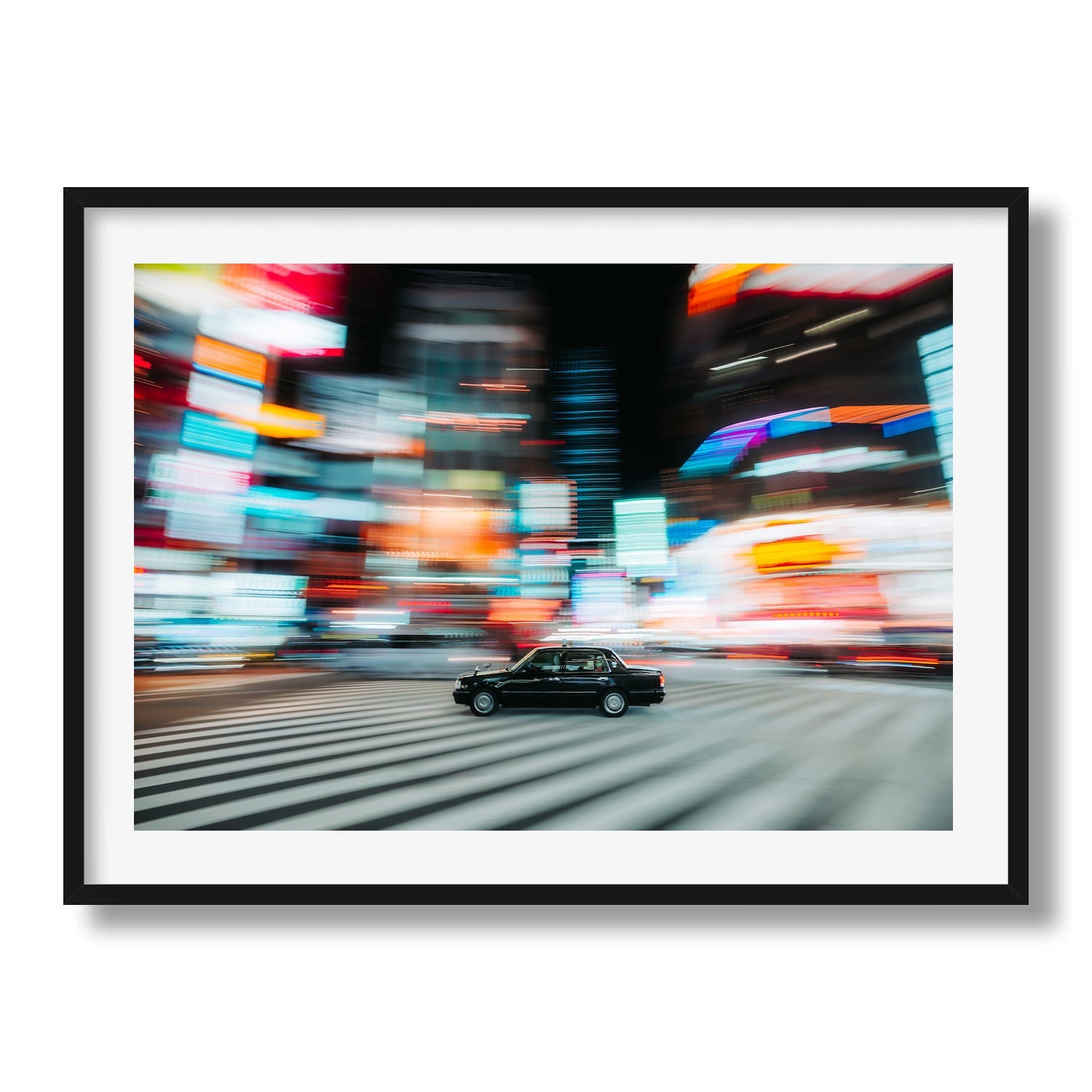 Speeding black taxi in Shinjuku - Peter Yan Studio Framed Photo Print Wall Art