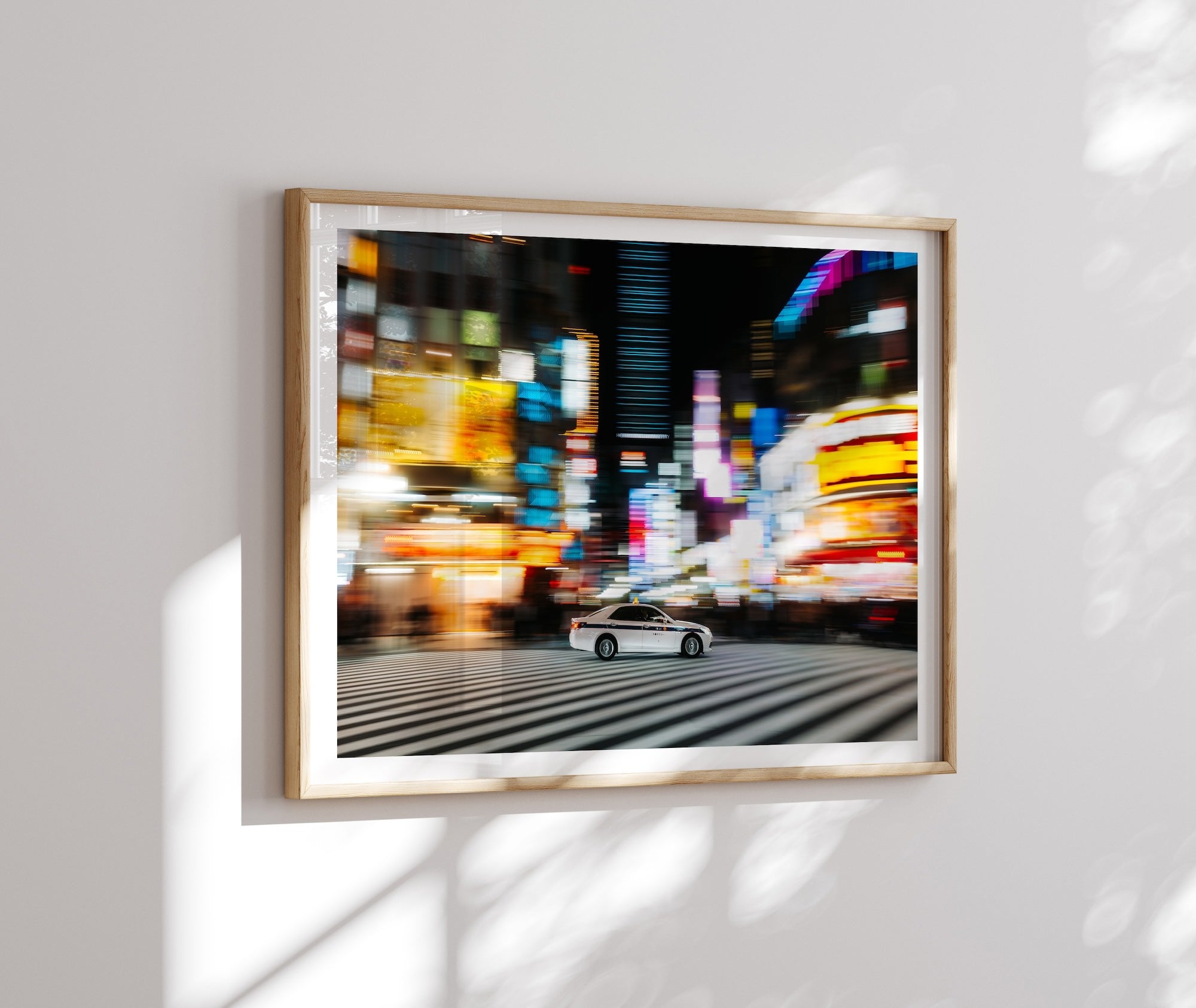 Speeding white taxi in Shinjuku - Peter Yan Studio Framed Photo Print Wall Art