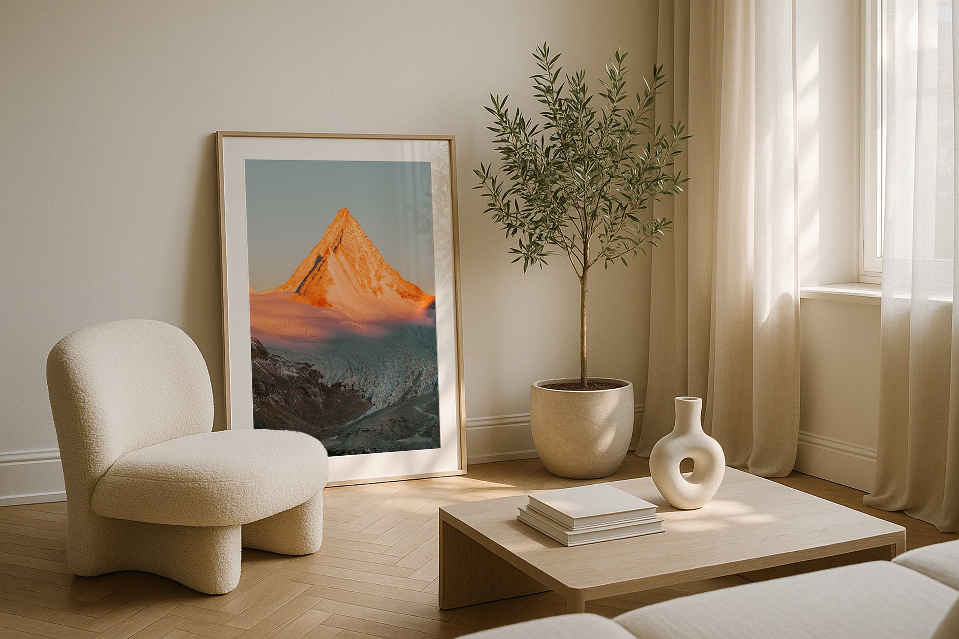 Sunrise Over Glacial Mountains in Tibet II Framed Print - Aerial by Peter Yan Studio