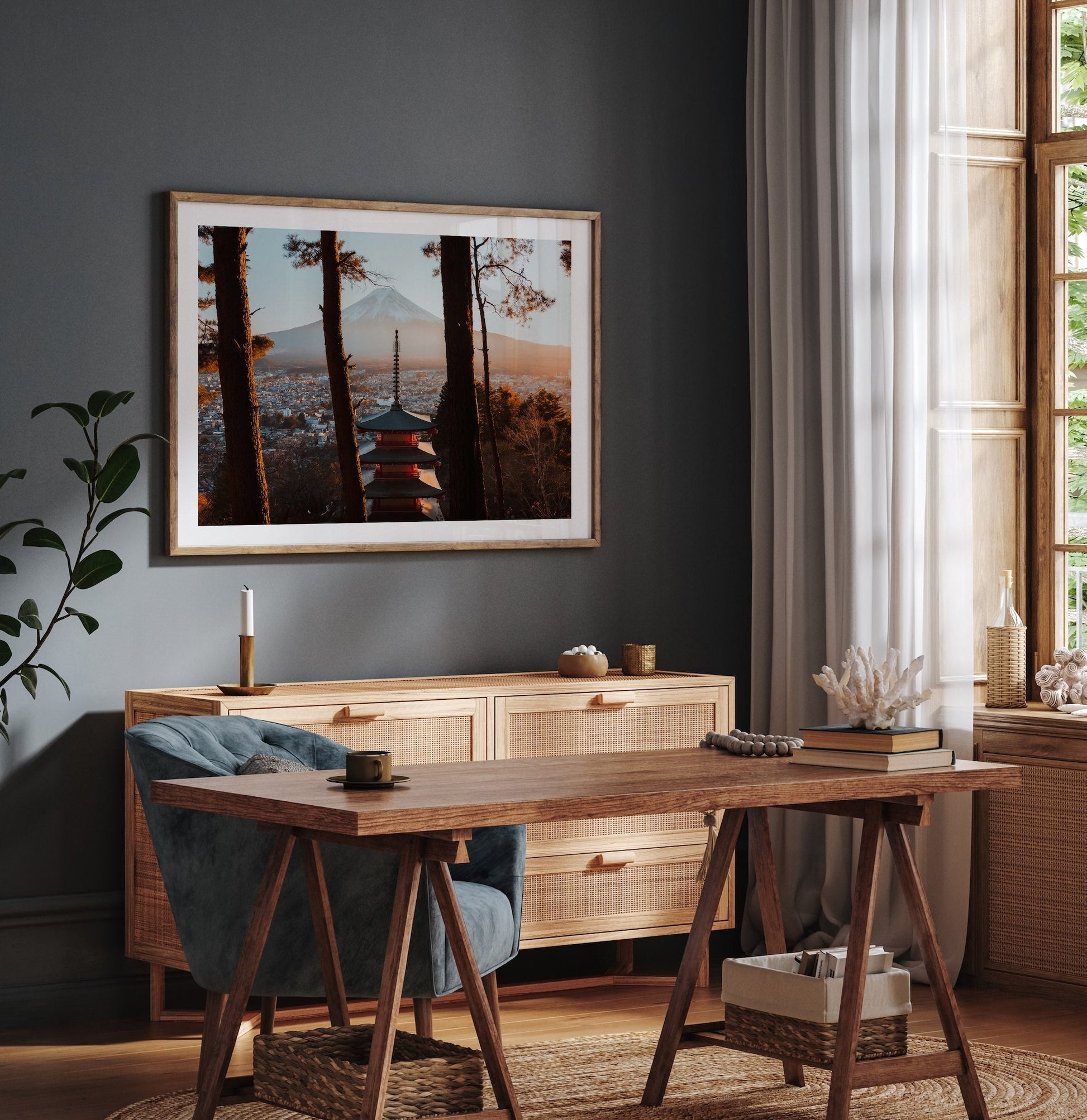 Sunset Serenity - Pagoda and Mount Fuji II Framed Print - Architecture by Peter Yan Studio