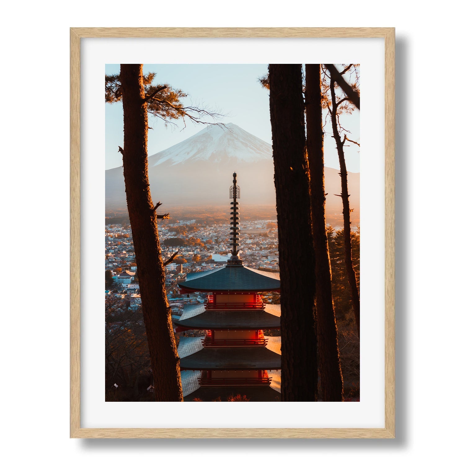Sunset Serenity - Pagoda and Mount Fuji Framed Print - Architecture by Peter Yan Studio