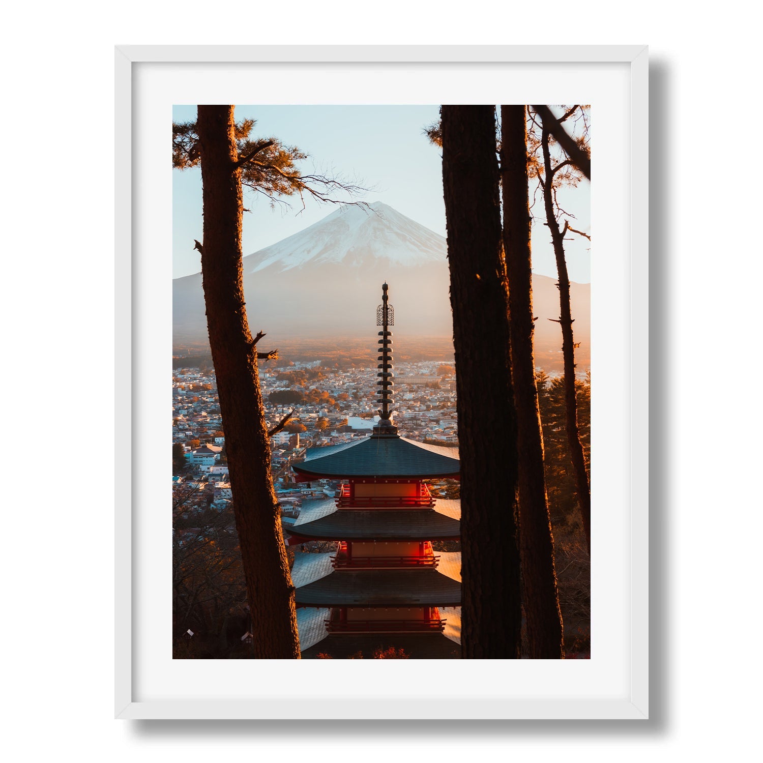 Sunset Serenity - Pagoda and Mount Fuji Framed Print - Architecture by Peter Yan Studio