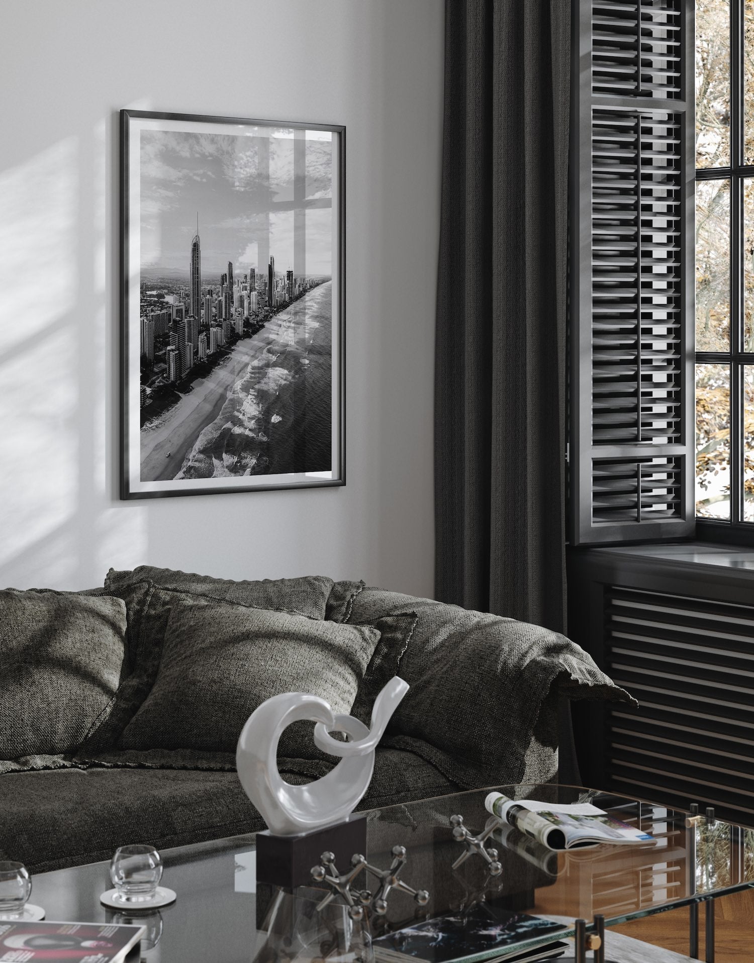 Surface Paradise Skyline Black & White II - Peter Yan Studio Framed Photo Print Wall Art