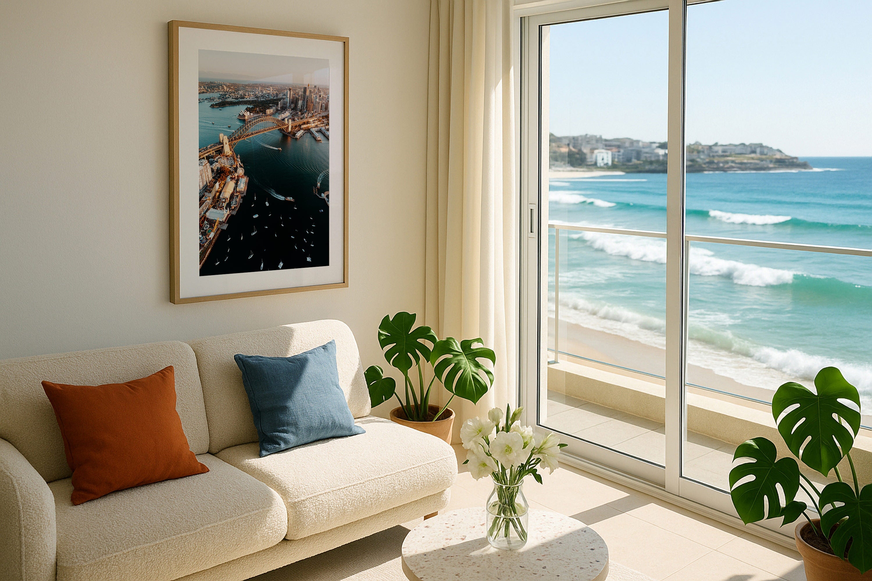 Sydney Harbour from Lavender Bay Framed Print - Aerial by Peter Yan Studio