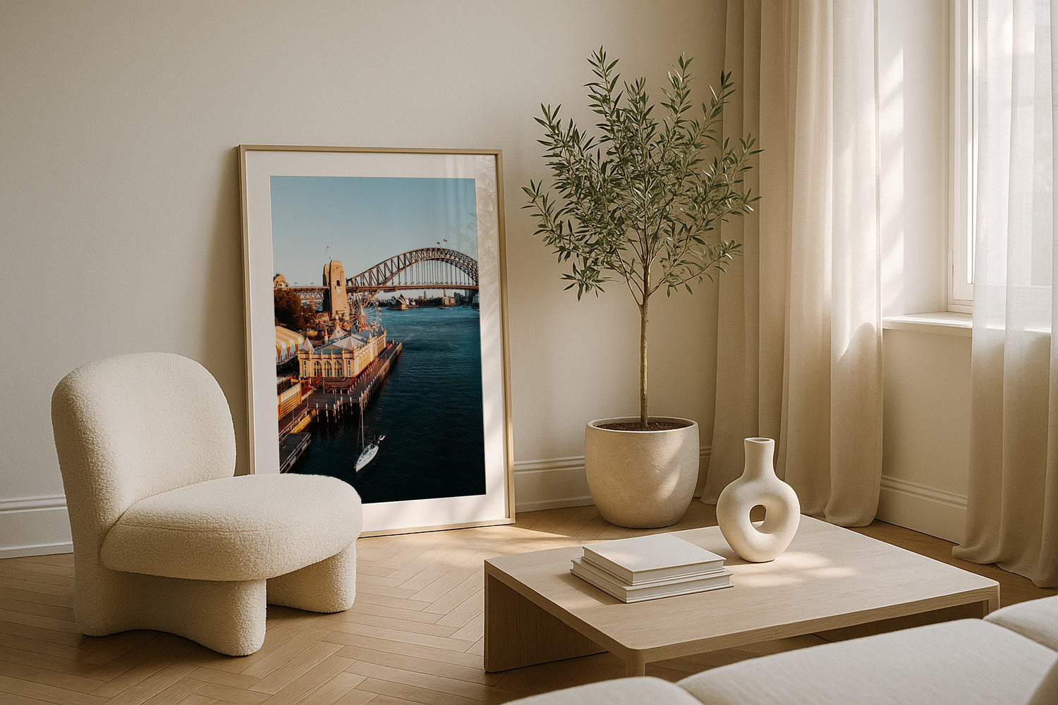 Sydney Harbour from Luna Park Framed Print - Aerial by Peter Yan Studio